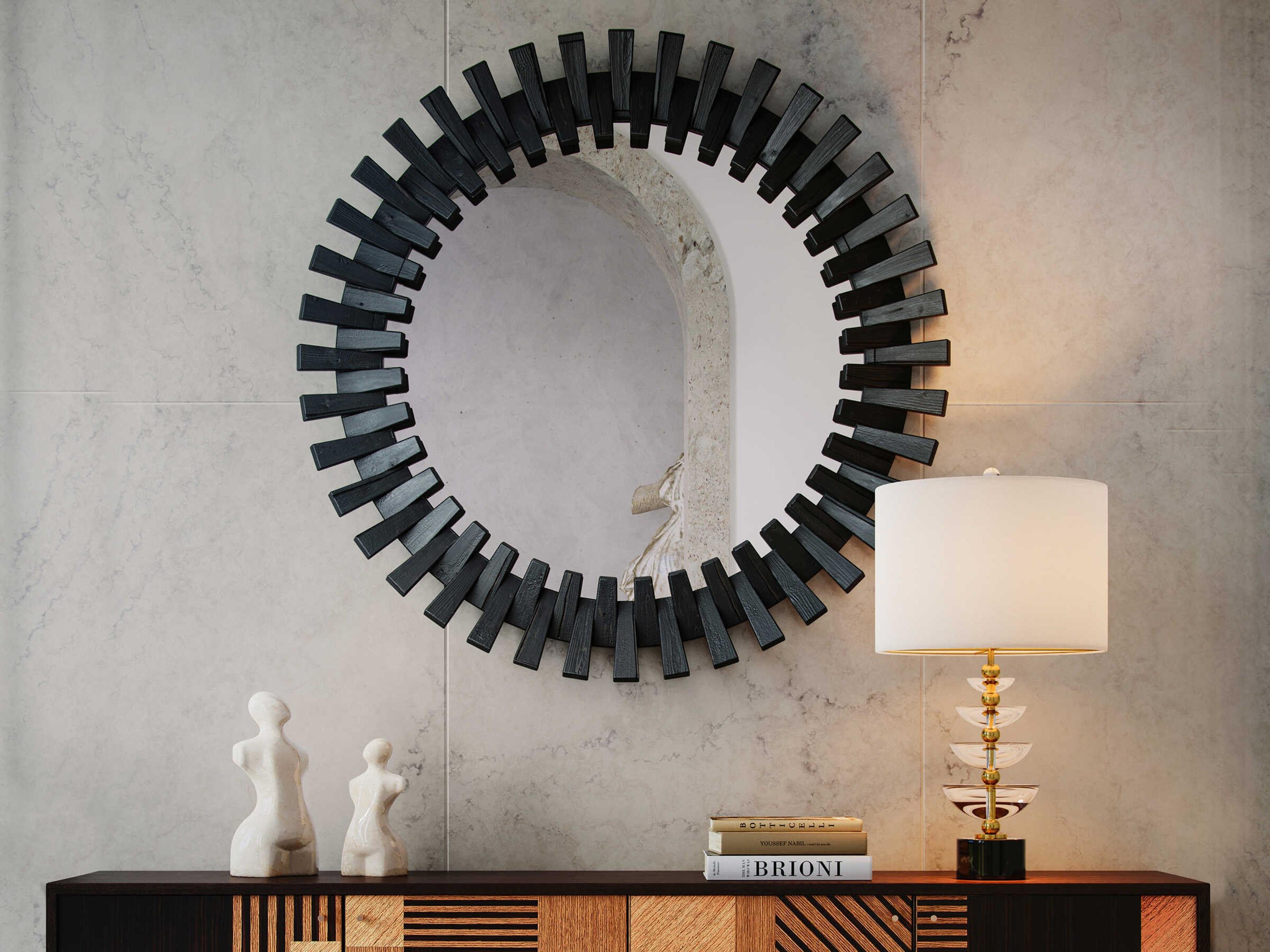 Currey & Company Diza Black Round Wall Mirror