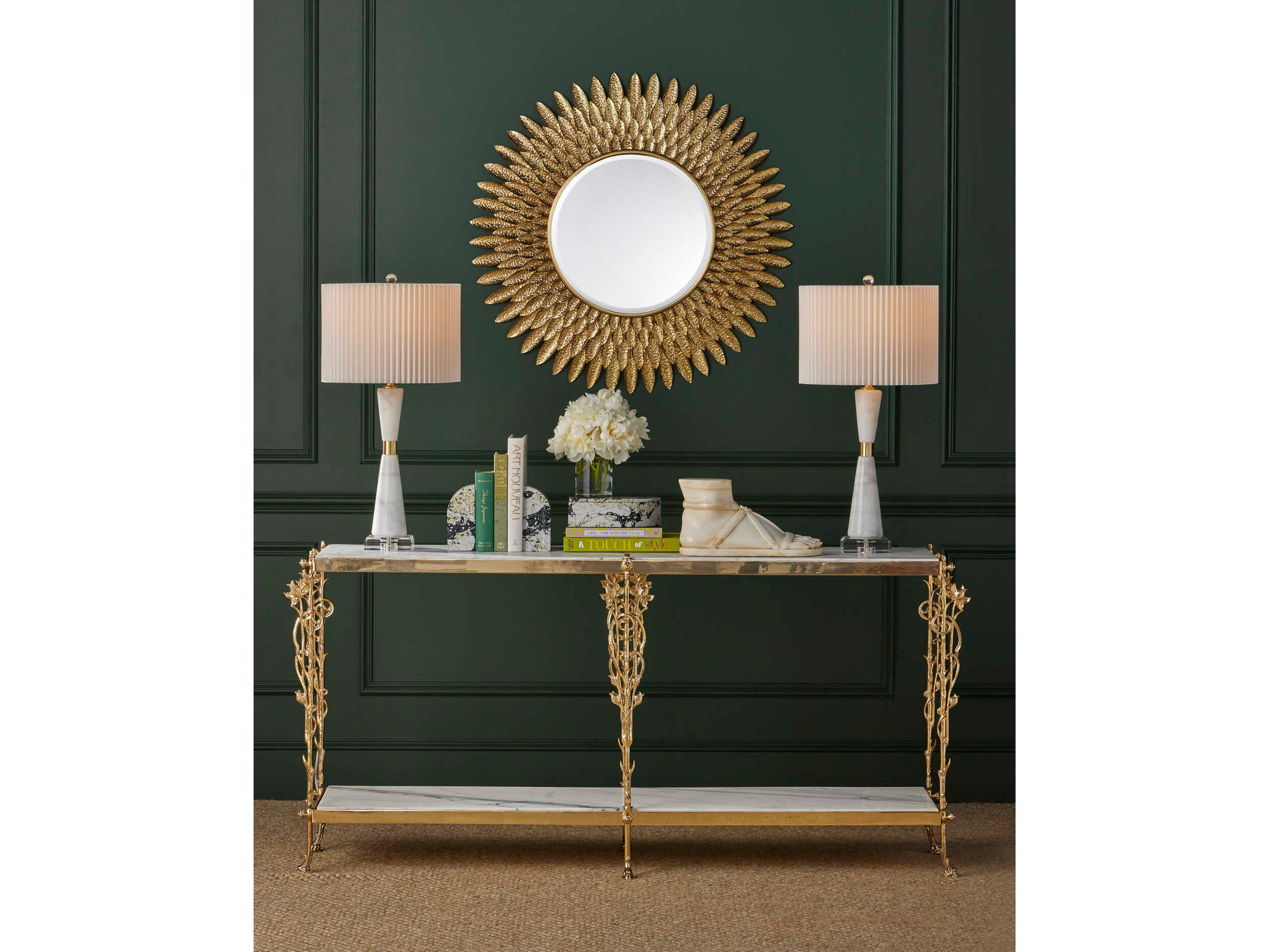 Currey & Company Plume Brass Sunburst Wall Mirror