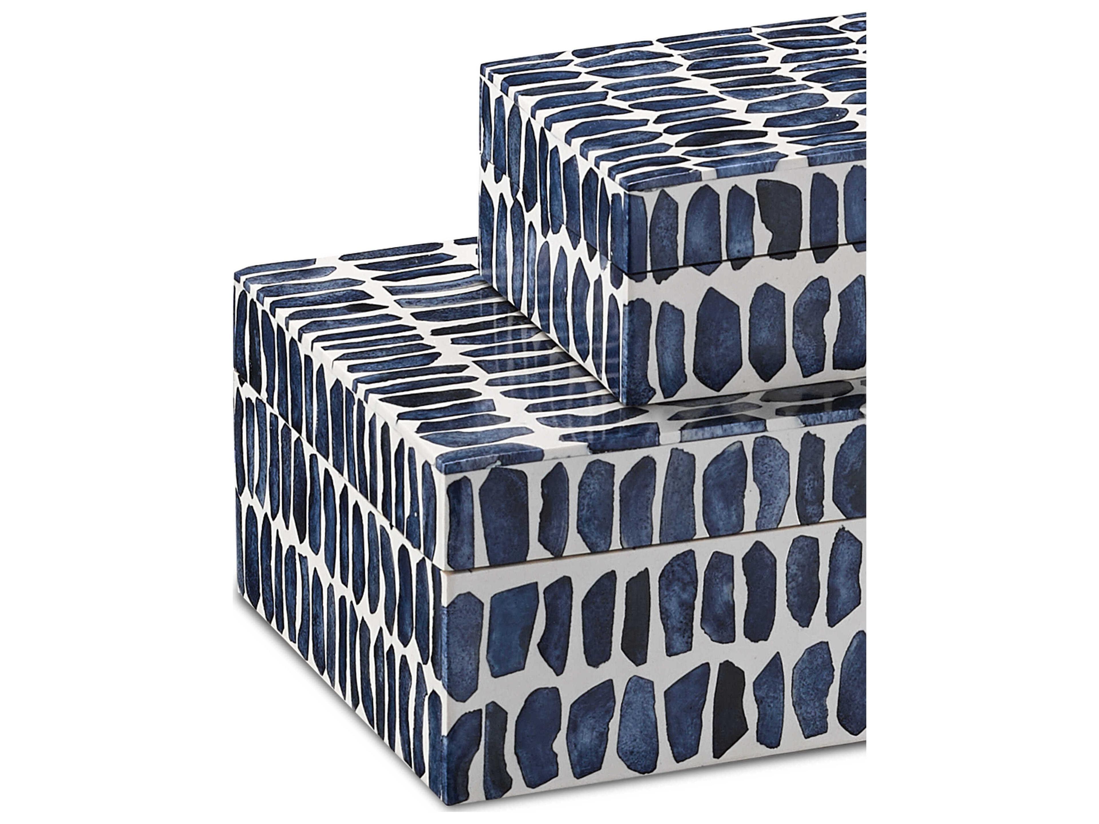Currey & Company Indigo Navy / White Natural Storage Case Set of 2