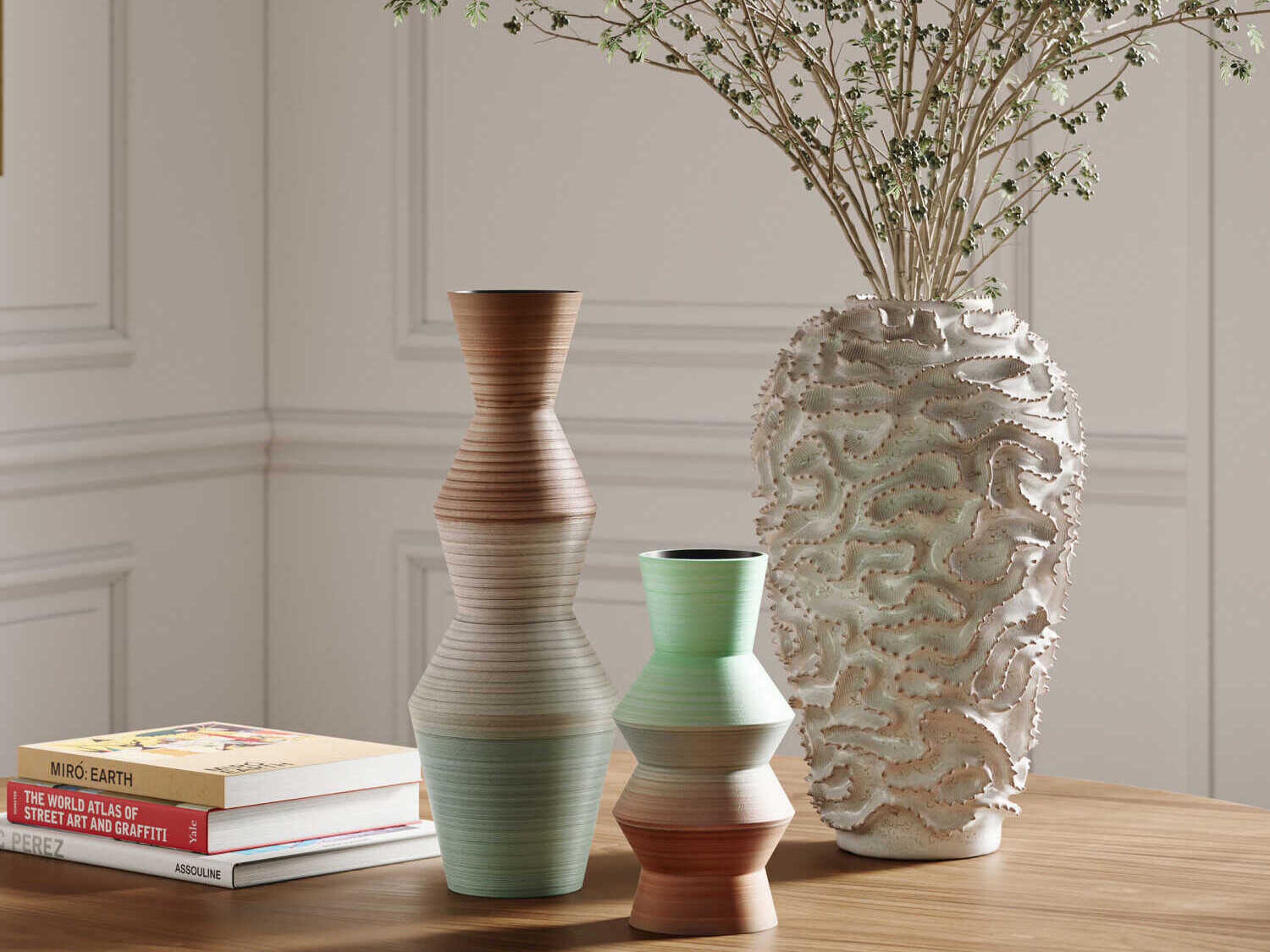 Currey & Company White / Gold 17" High Swirl Vase