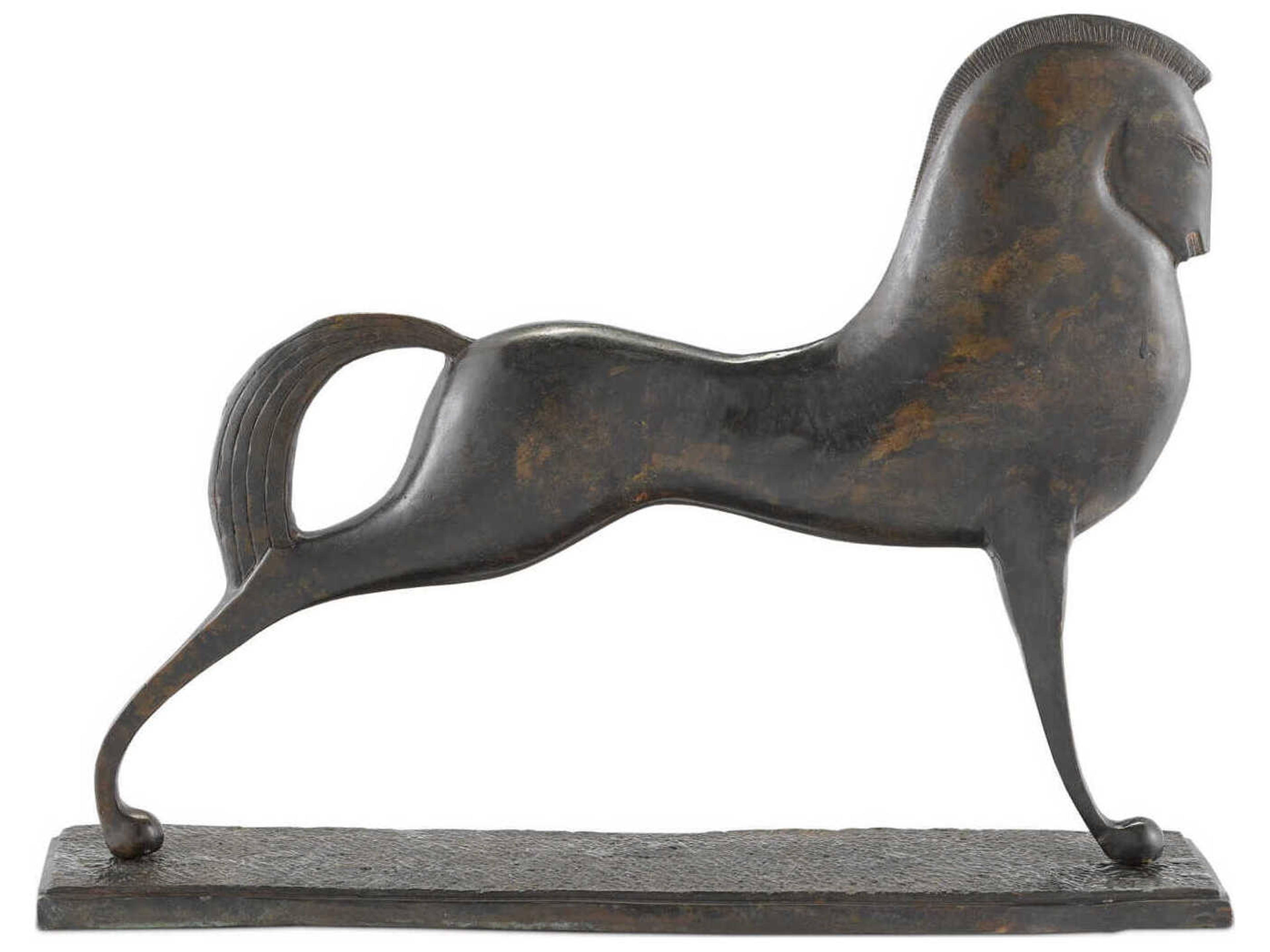 Currey & Company Antique Green Assyrian Horse Sculpture