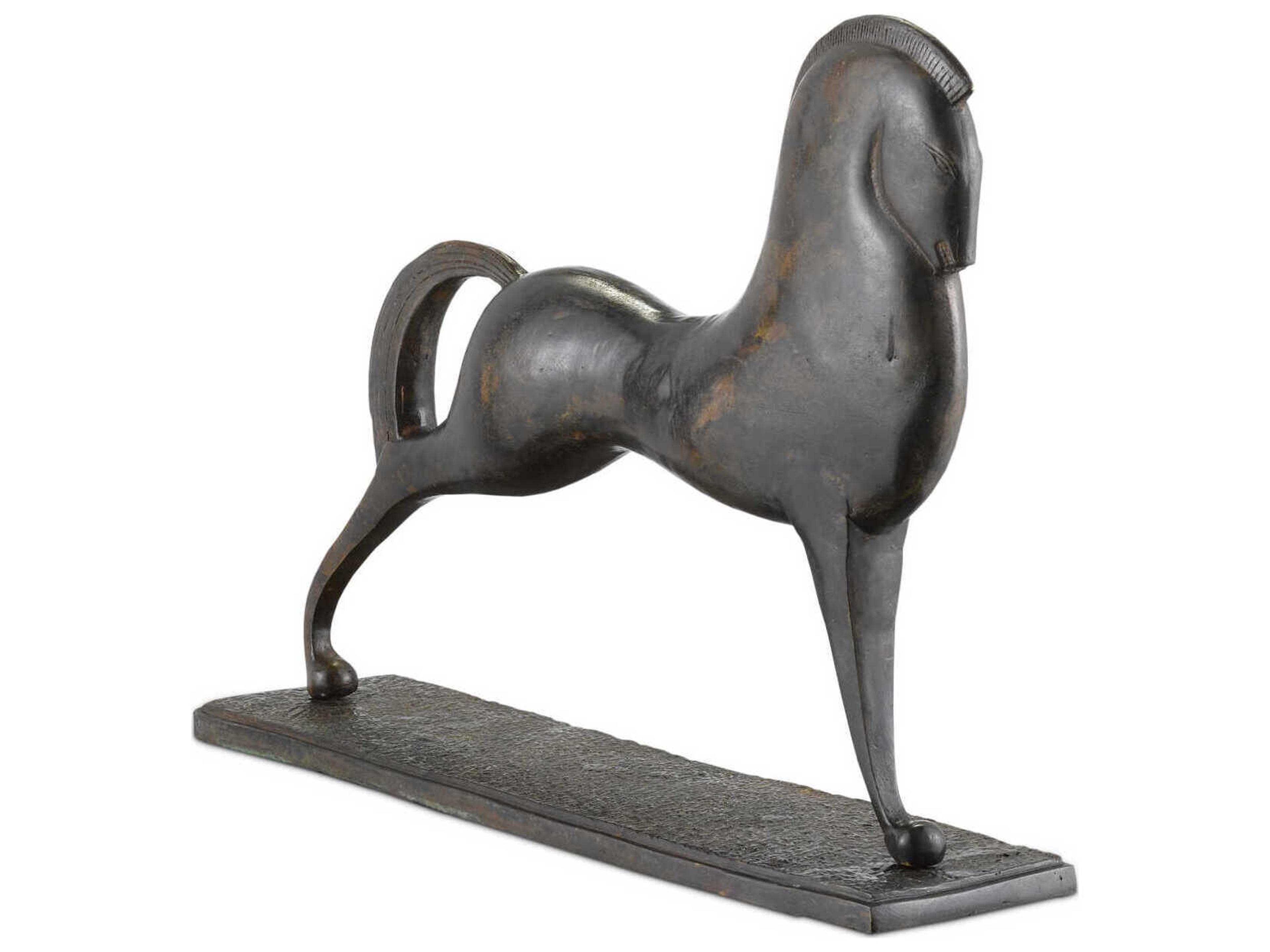 Currey & Company Antique Green Assyrian Horse Sculpture