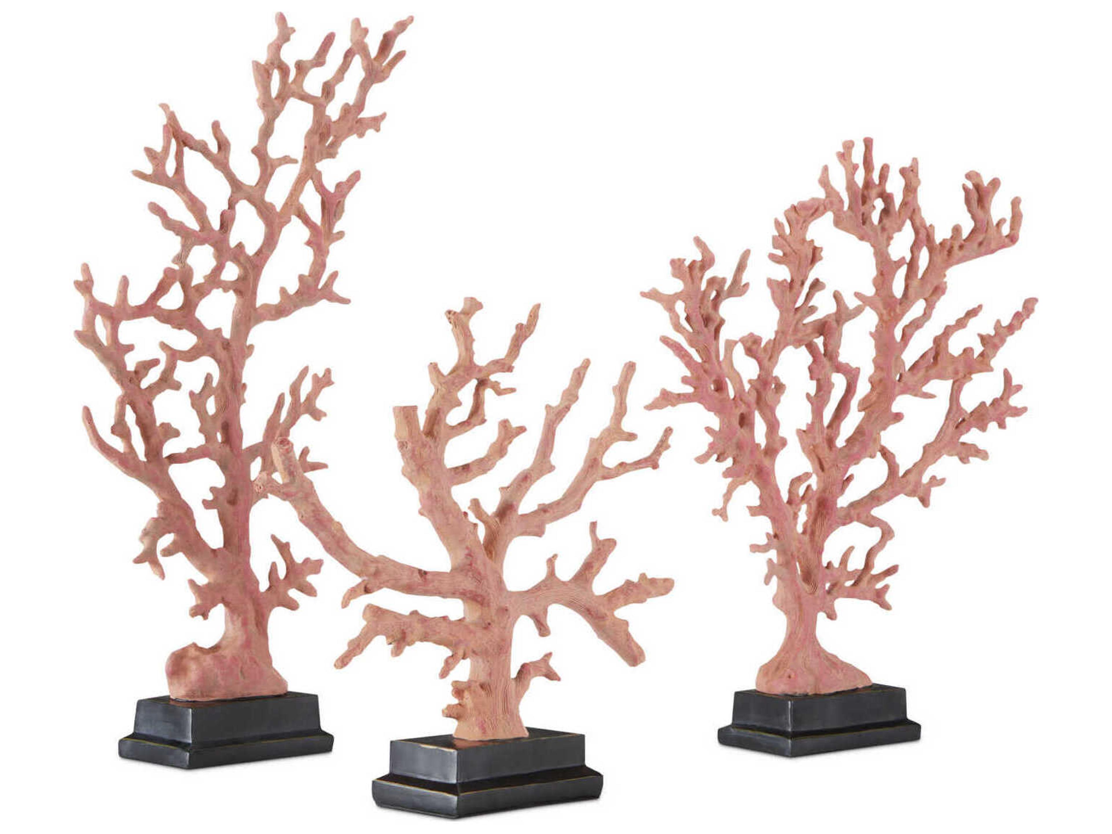 Currey & Company Antique Red / Pale Pink Black Coral Branches Sculpture Set of 3