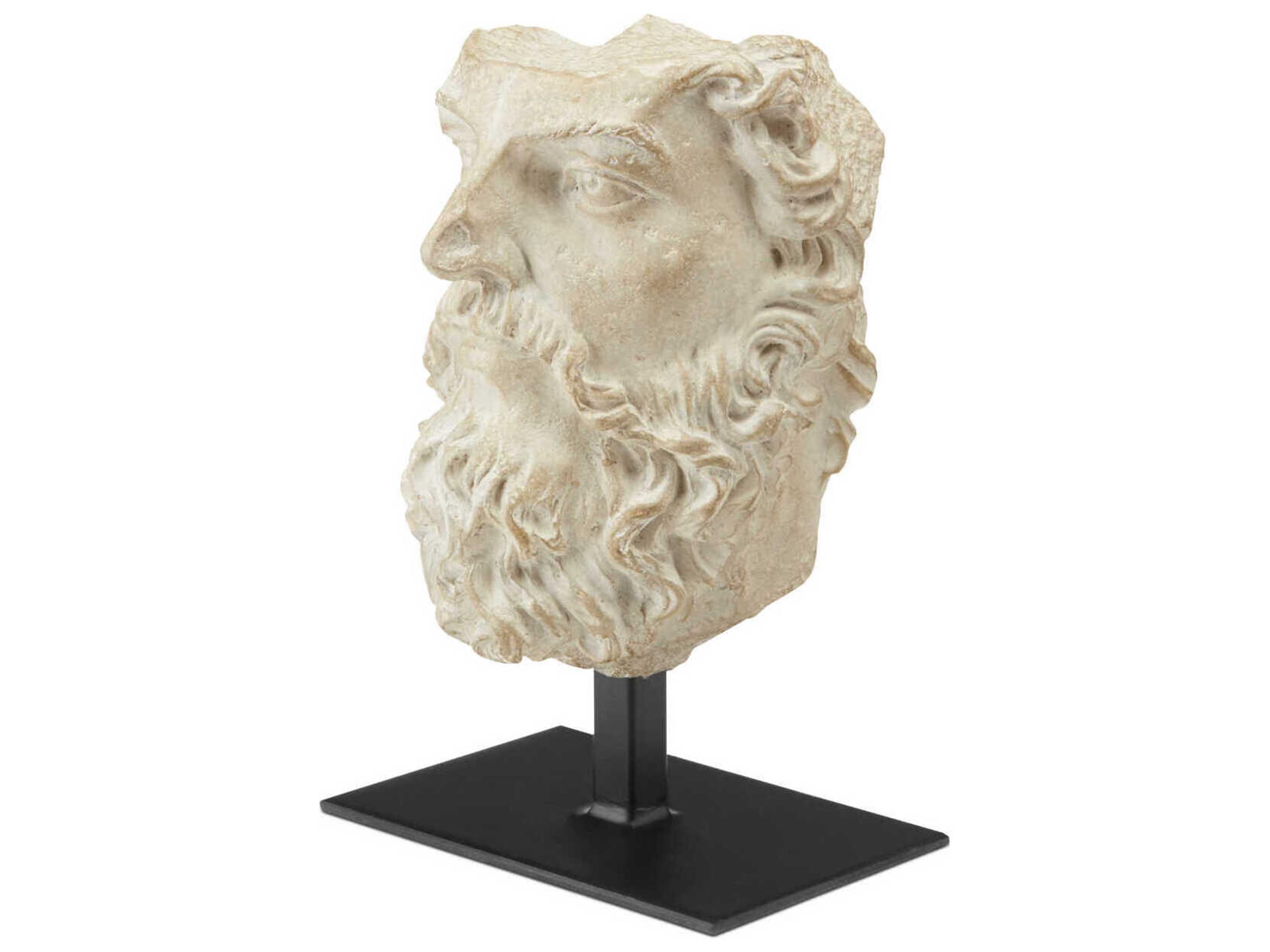 Currey & Company Aged Beige / Black Head of Zeus Sculpture