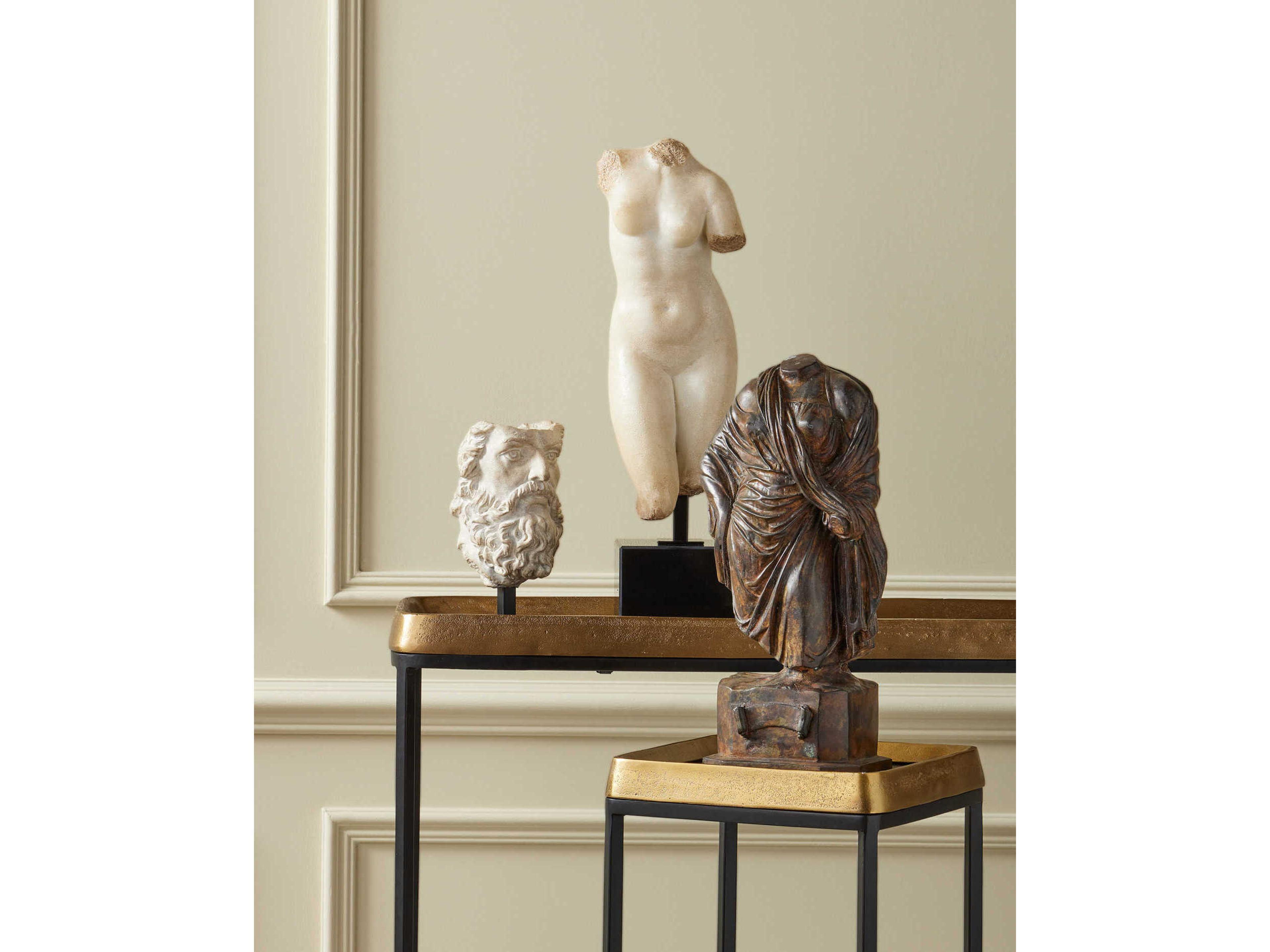 Currey & Company Aged Beige / Black Head of Zeus Sculpture