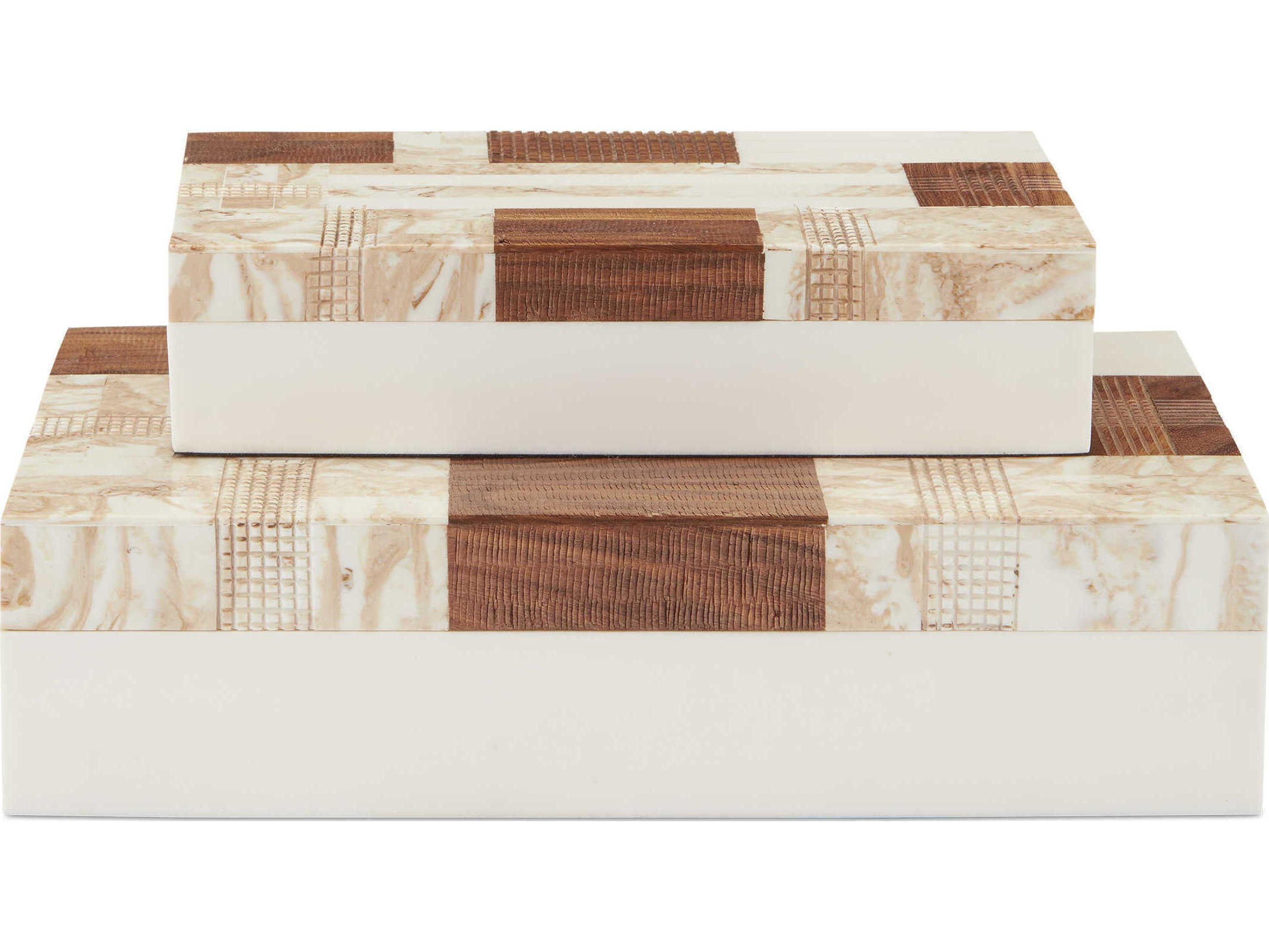 Currey & Company 1940s Beige / Brown / Ivory / Natural Box Set of 2