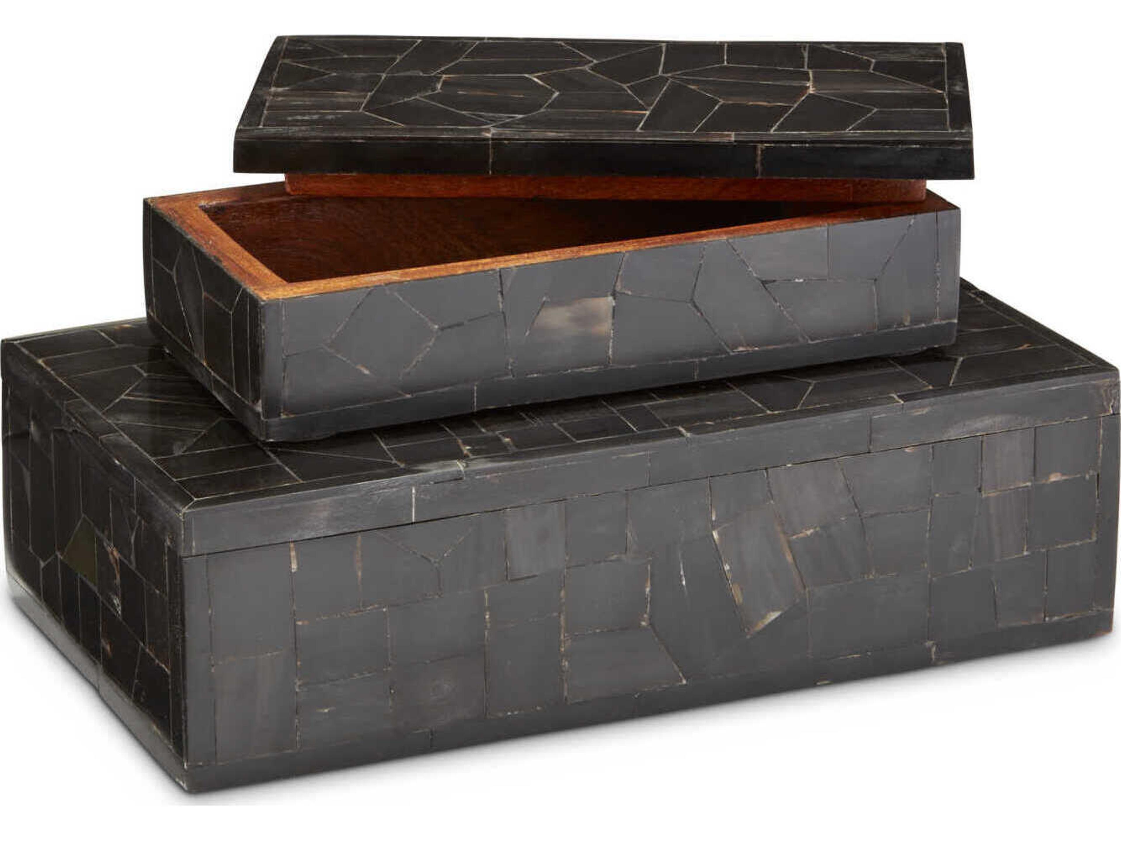 Currey & Company Bone Mosaic Black Box Set of 2