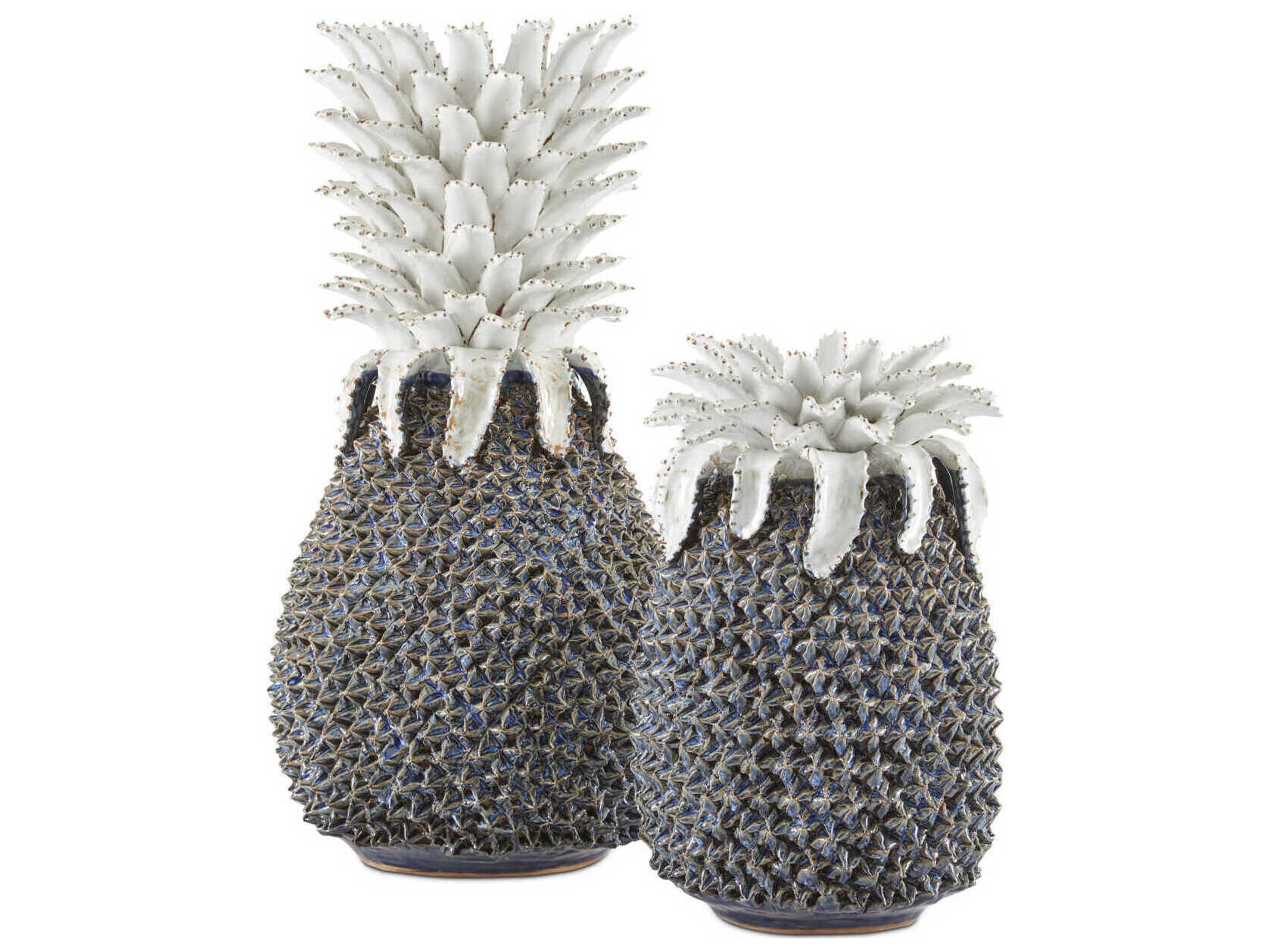 Currey & Company Blue / White Waikiki Pineapple Sculpture