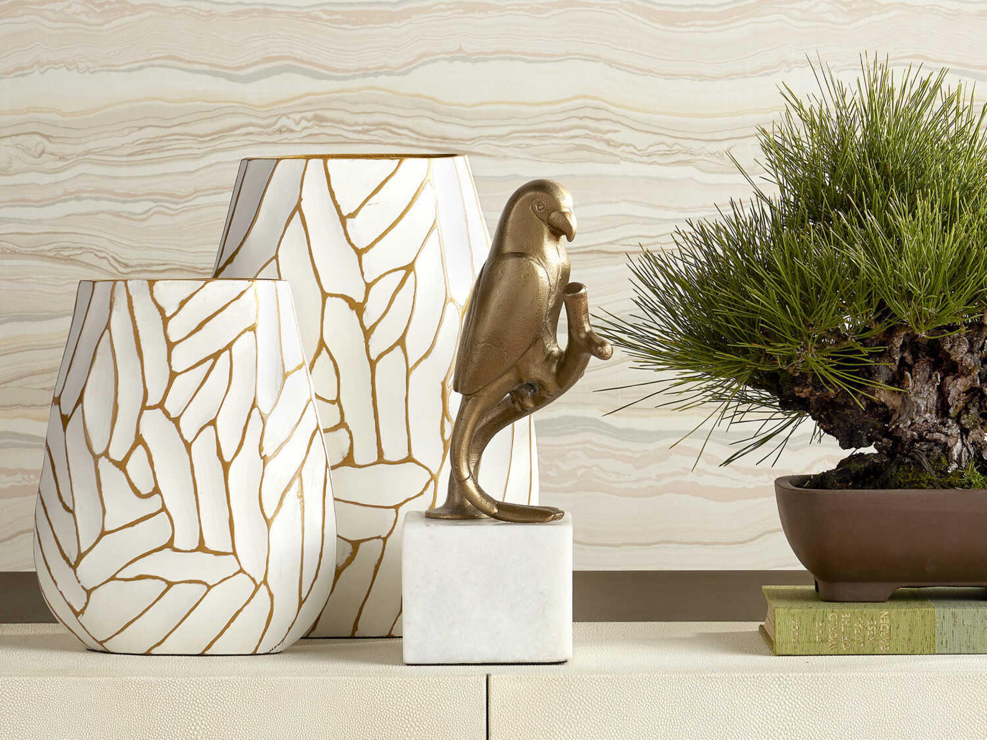 Currey & Company Anika White / Gold Vase Set of 2