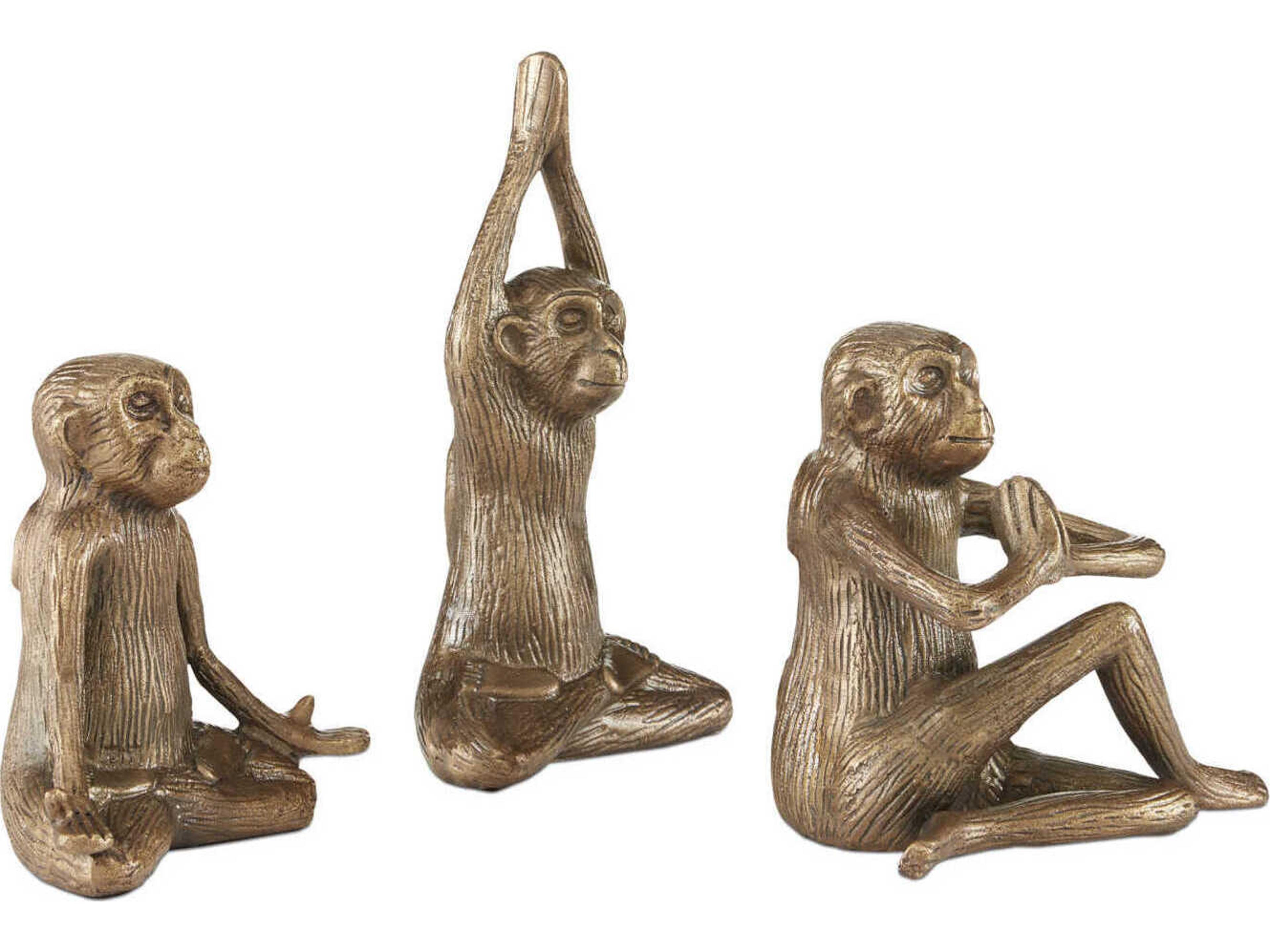 Currey & Company Antique Brass Zen Monkey Sculpture Set of 3