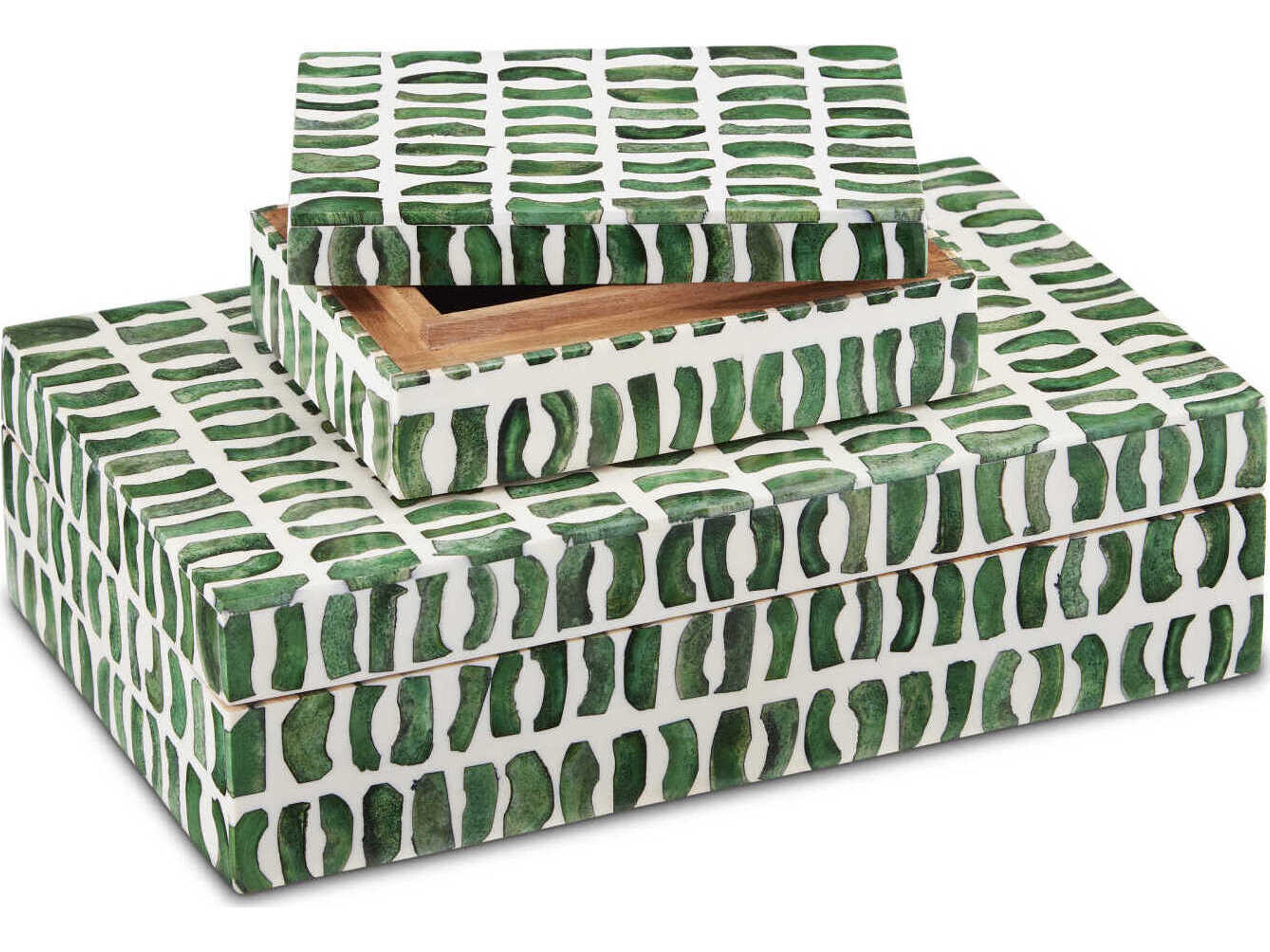 Currey & Company Emerald Green / White Decorative Accent Box Set of 2