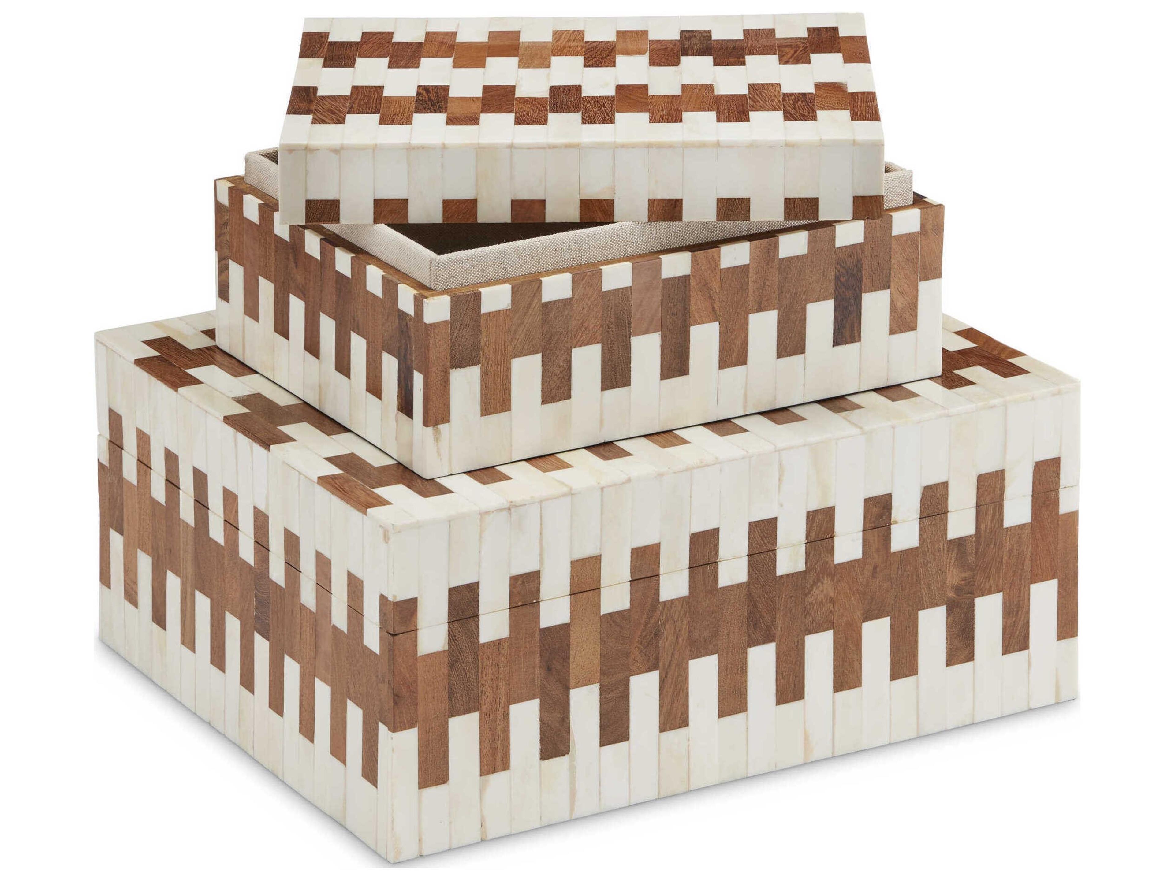 Currey & Company White / Natural Tia Box Set of 2