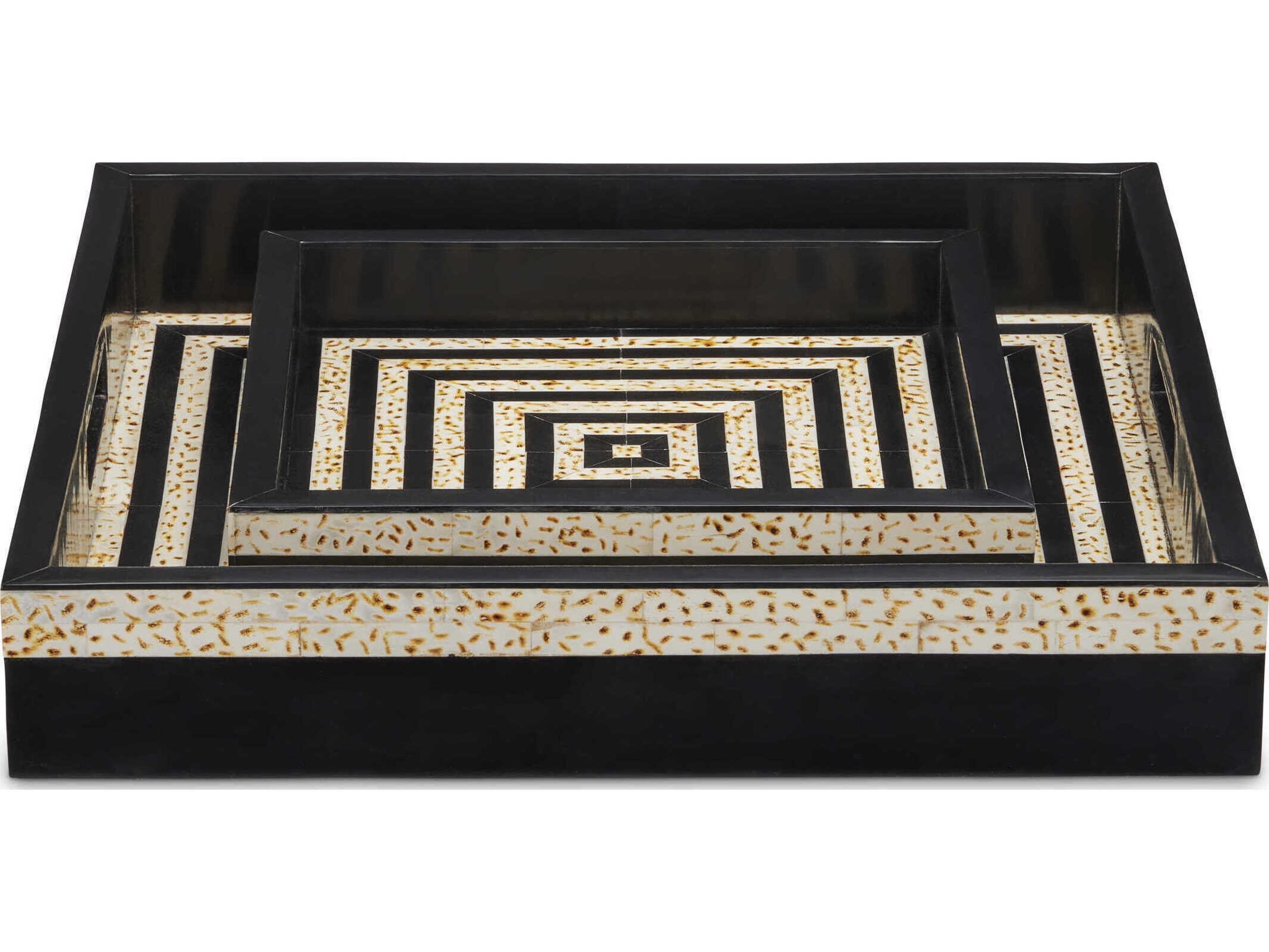 Currey & Company Taurus Black / White Taurus Tray Set of 2