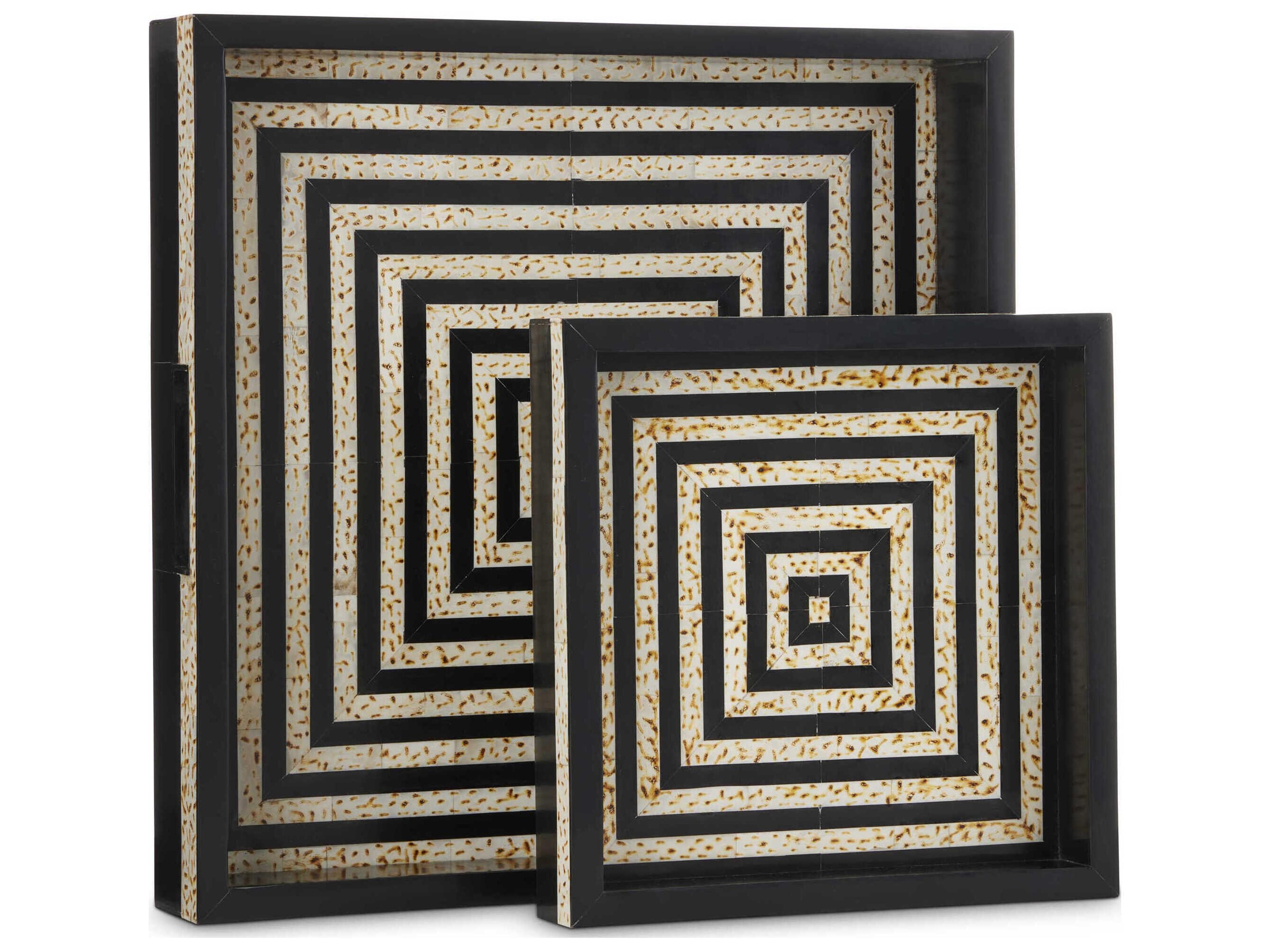 Currey & Company Taurus Black / White Taurus Tray Set of 2