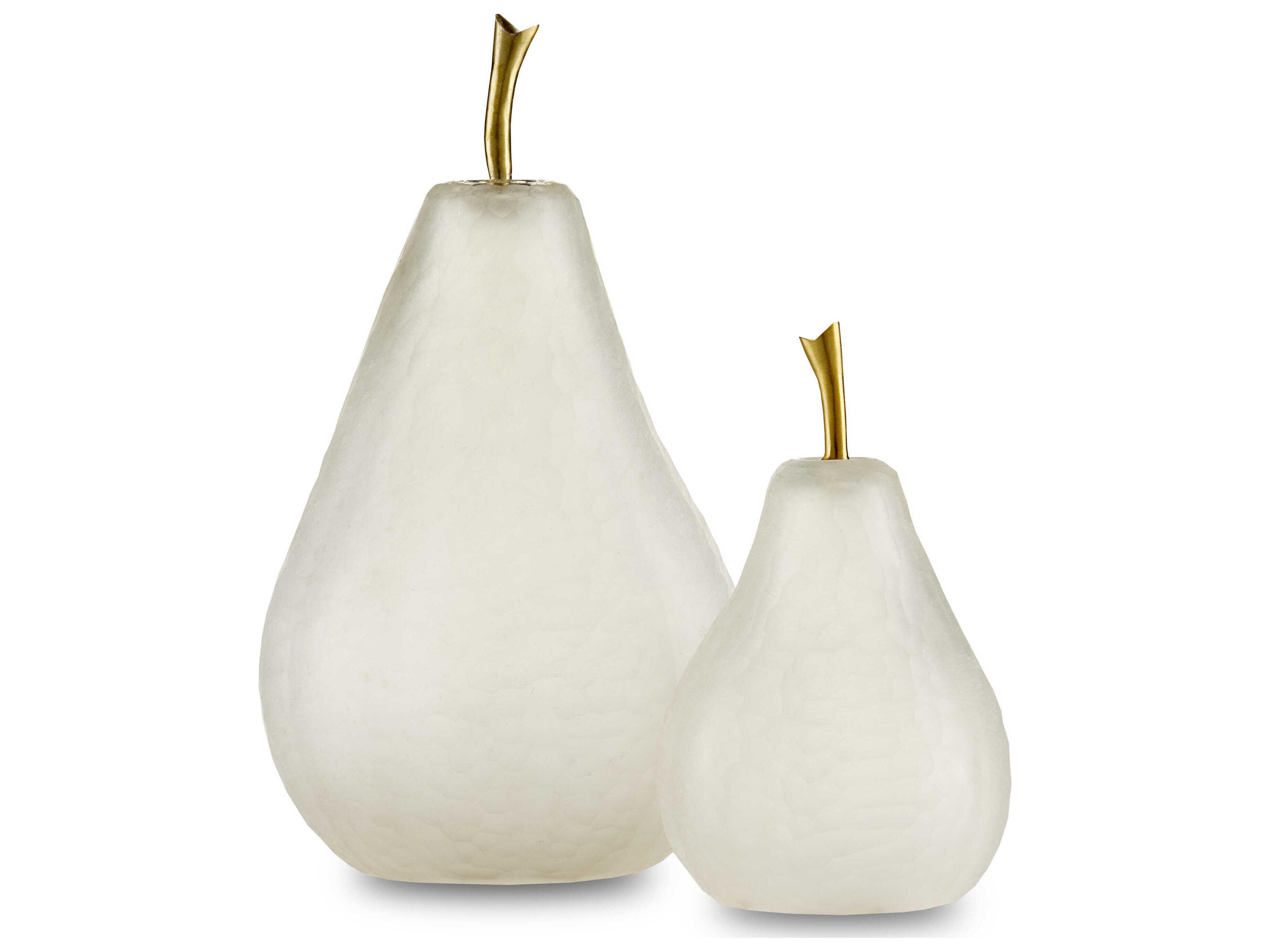 Currey & Company Matte Frost / Brass Pear Sculpture Set of 2