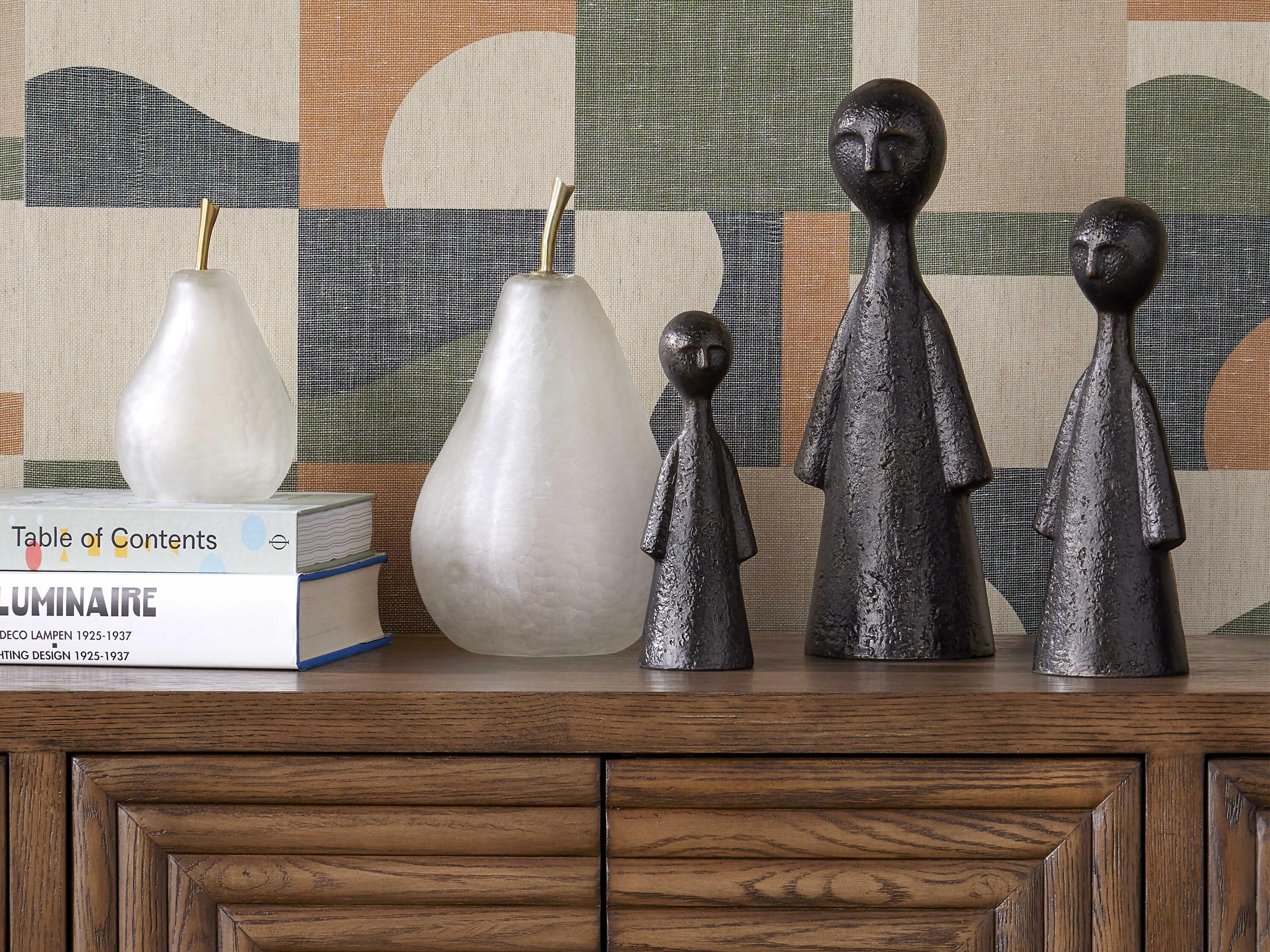 Currey & Company Matte Frost / Brass Pear Sculpture Set of 2