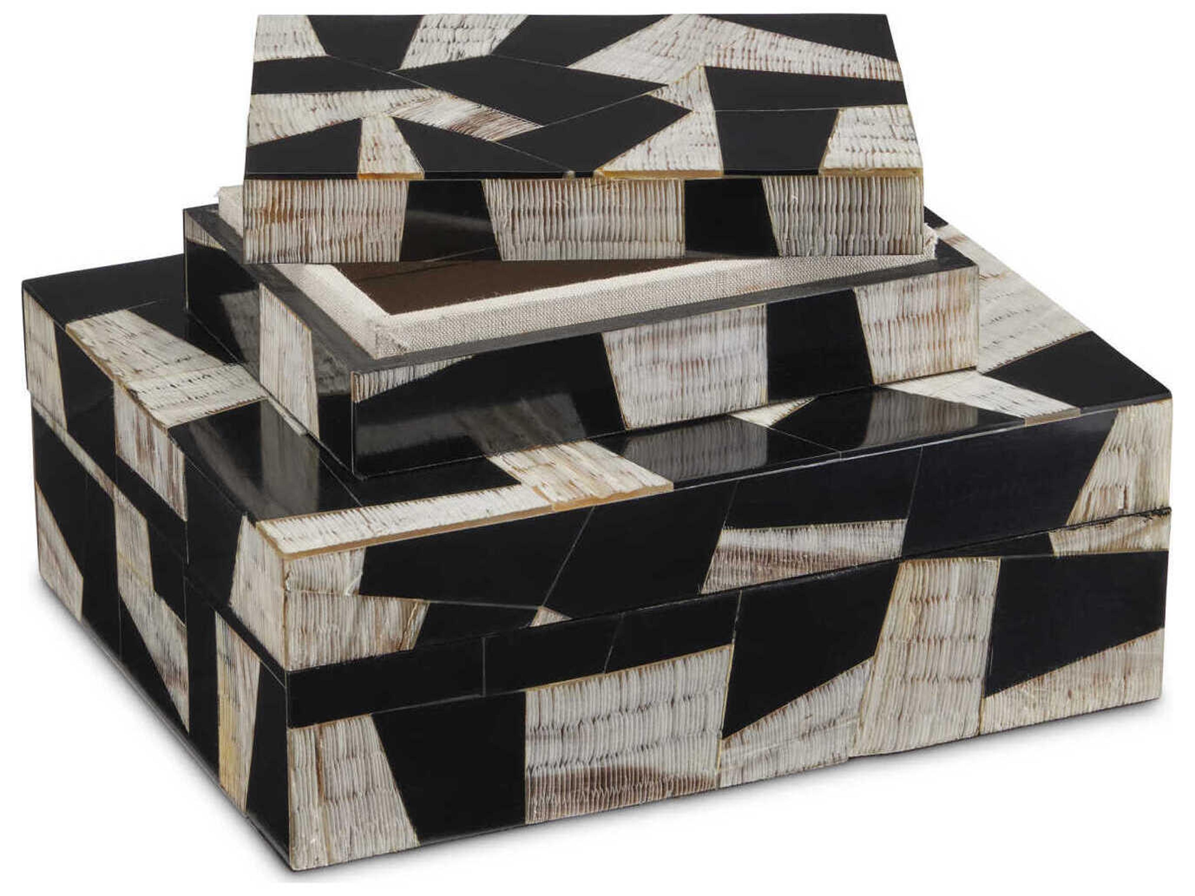 Currey & Company Natural / Black / Linen Bindu Box Set of 2