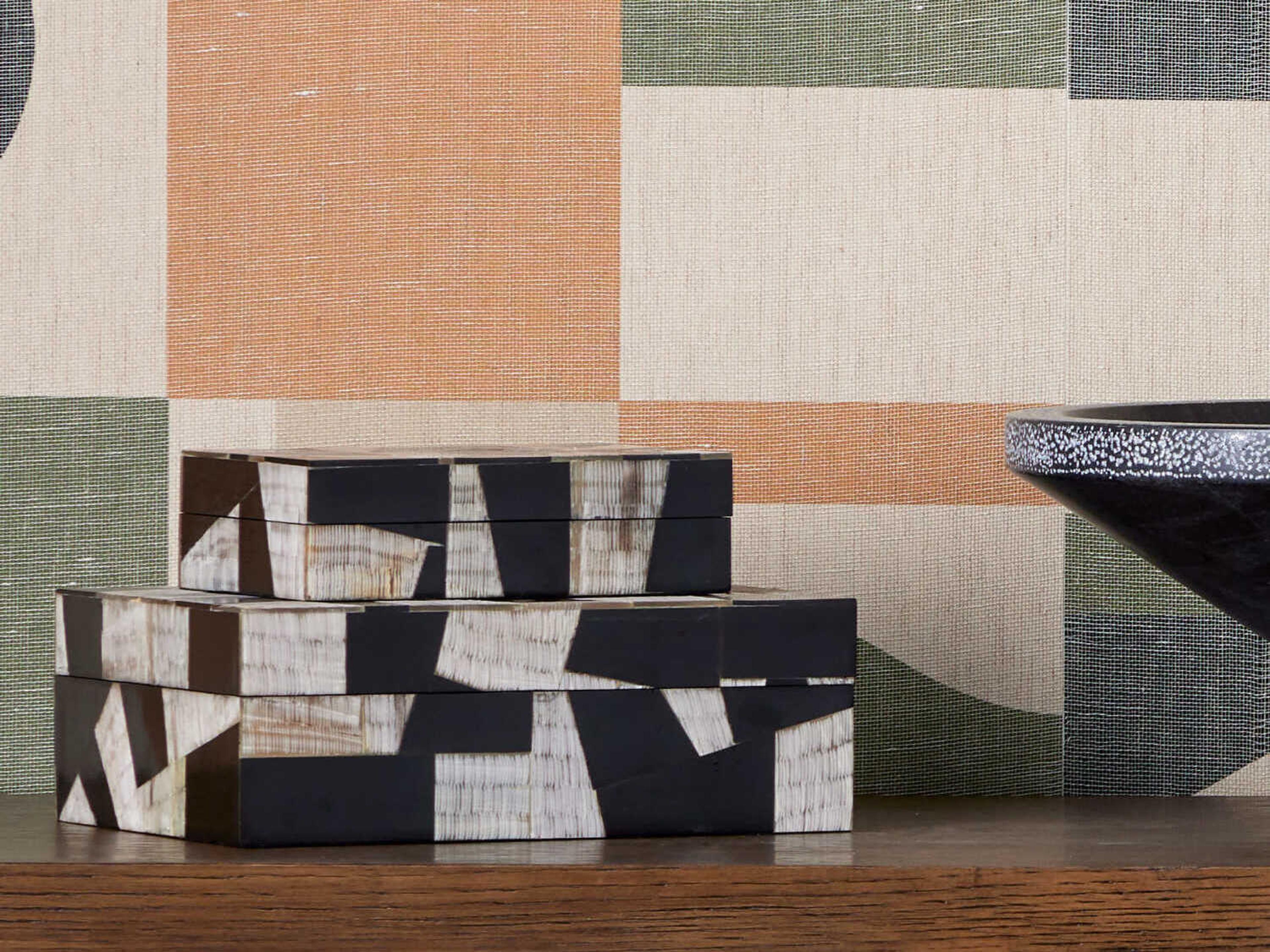 Currey & Company Natural / Black / Linen Bindu Box Set of 2