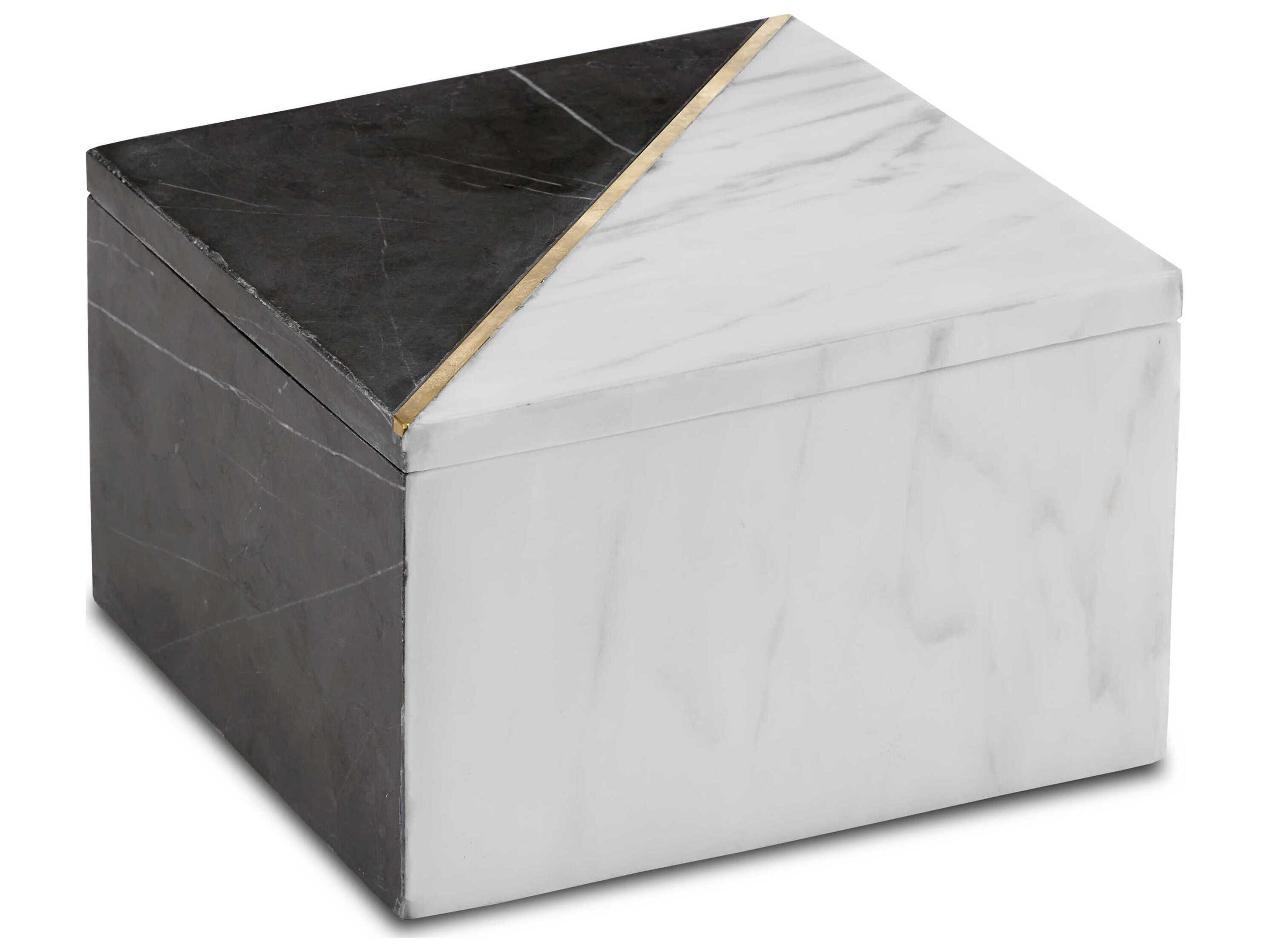 Currey & Company Deena White / Black / Brass Deena Marble Box