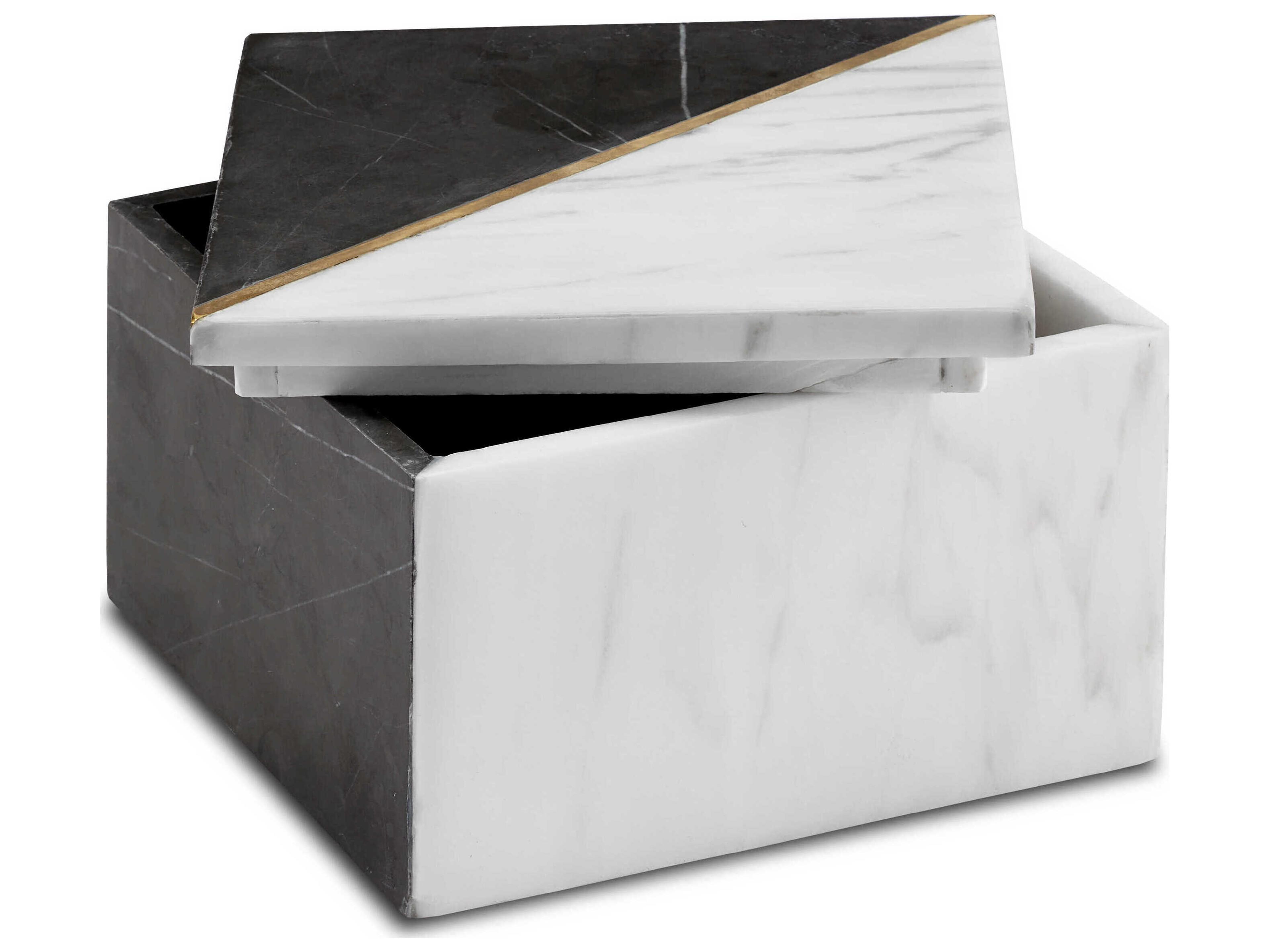 Currey & Company Deena White / Black / Brass Deena Marble Box