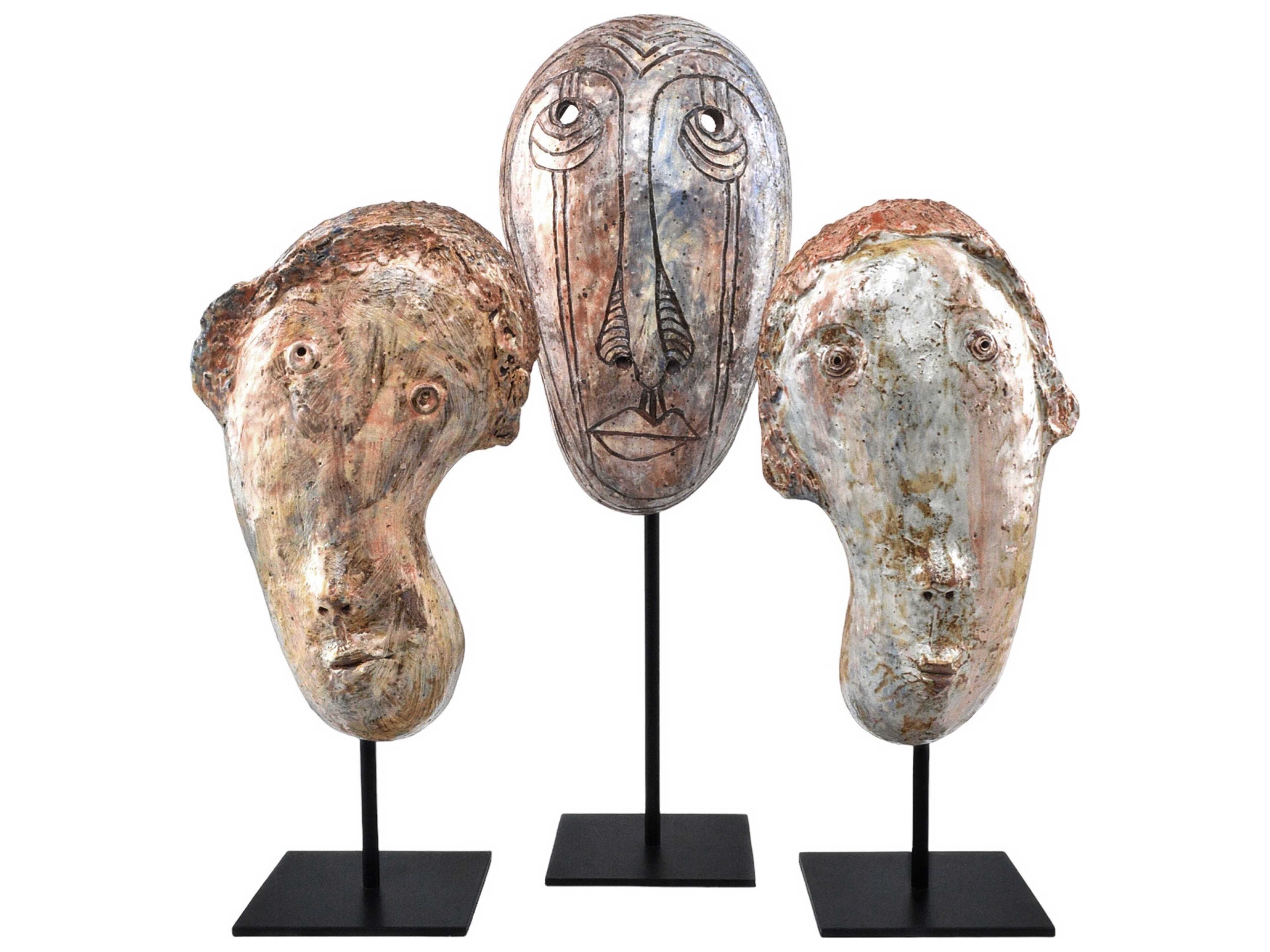 Currey & Company Ceramic Glaze Masks Sculpture Set of 3