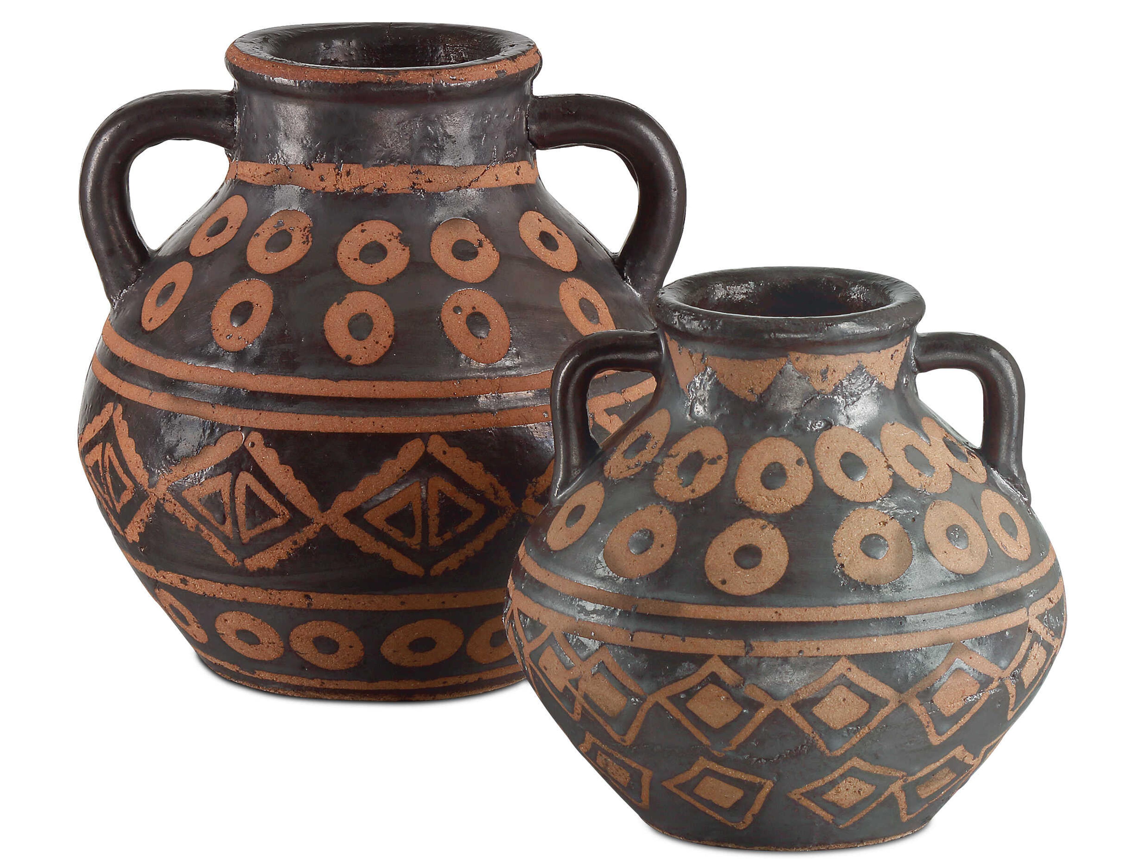 Currey & Company Nought Black Brown Vase Set of 2