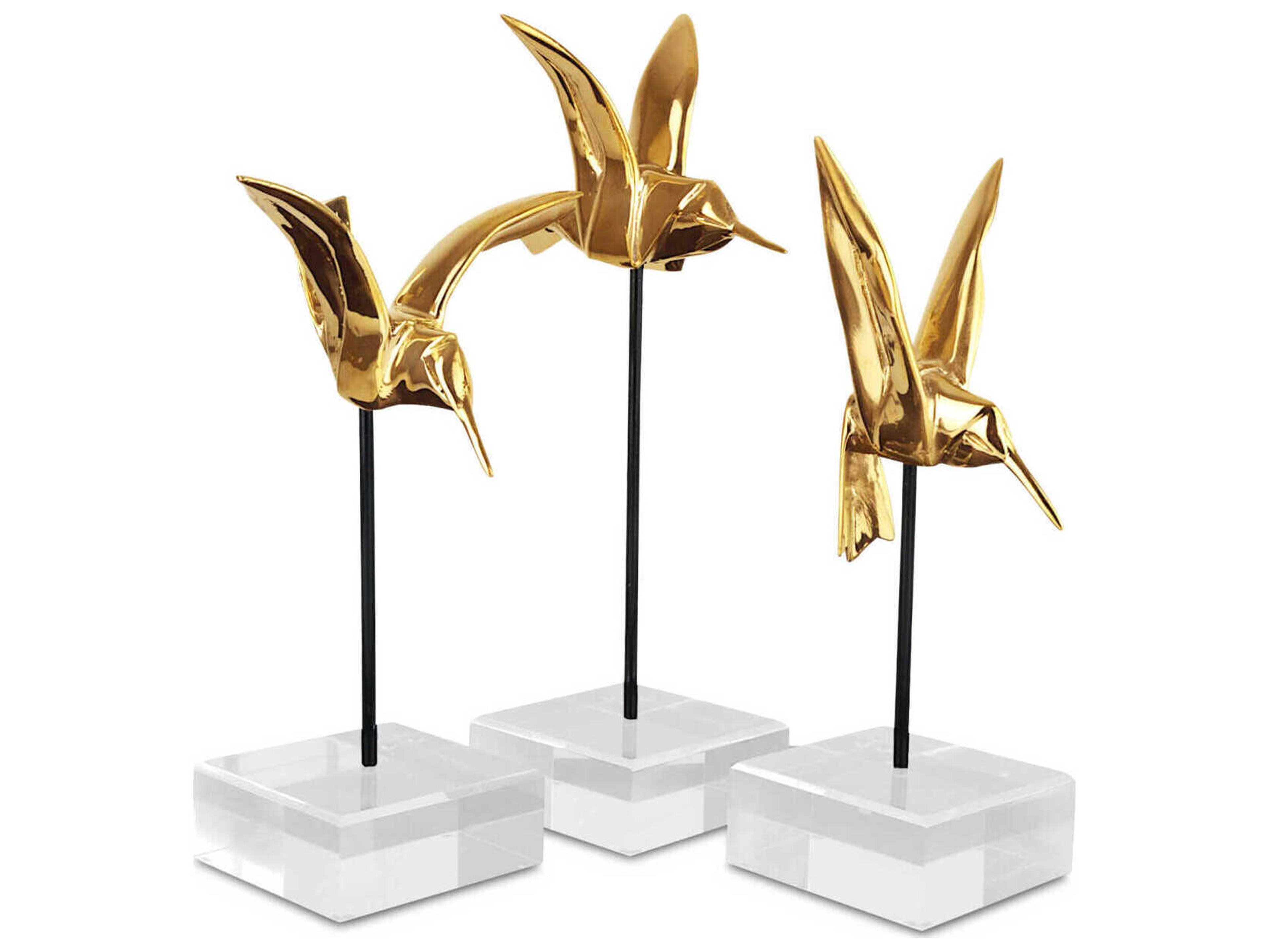 Currey & Company Gold Hummingbirds Sculpture Set of 3