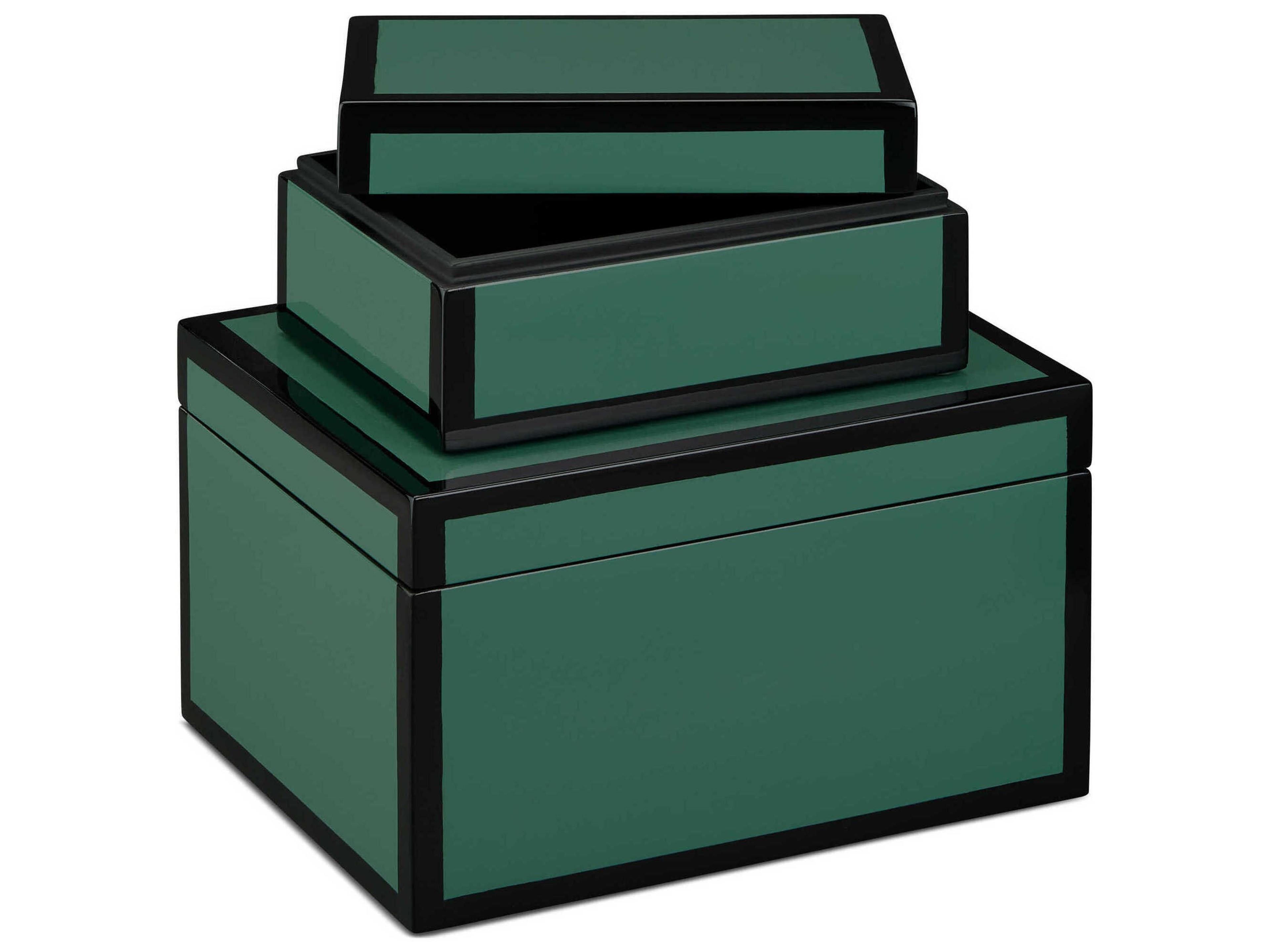 Currey & Company Green Lacquer Box Set of 2