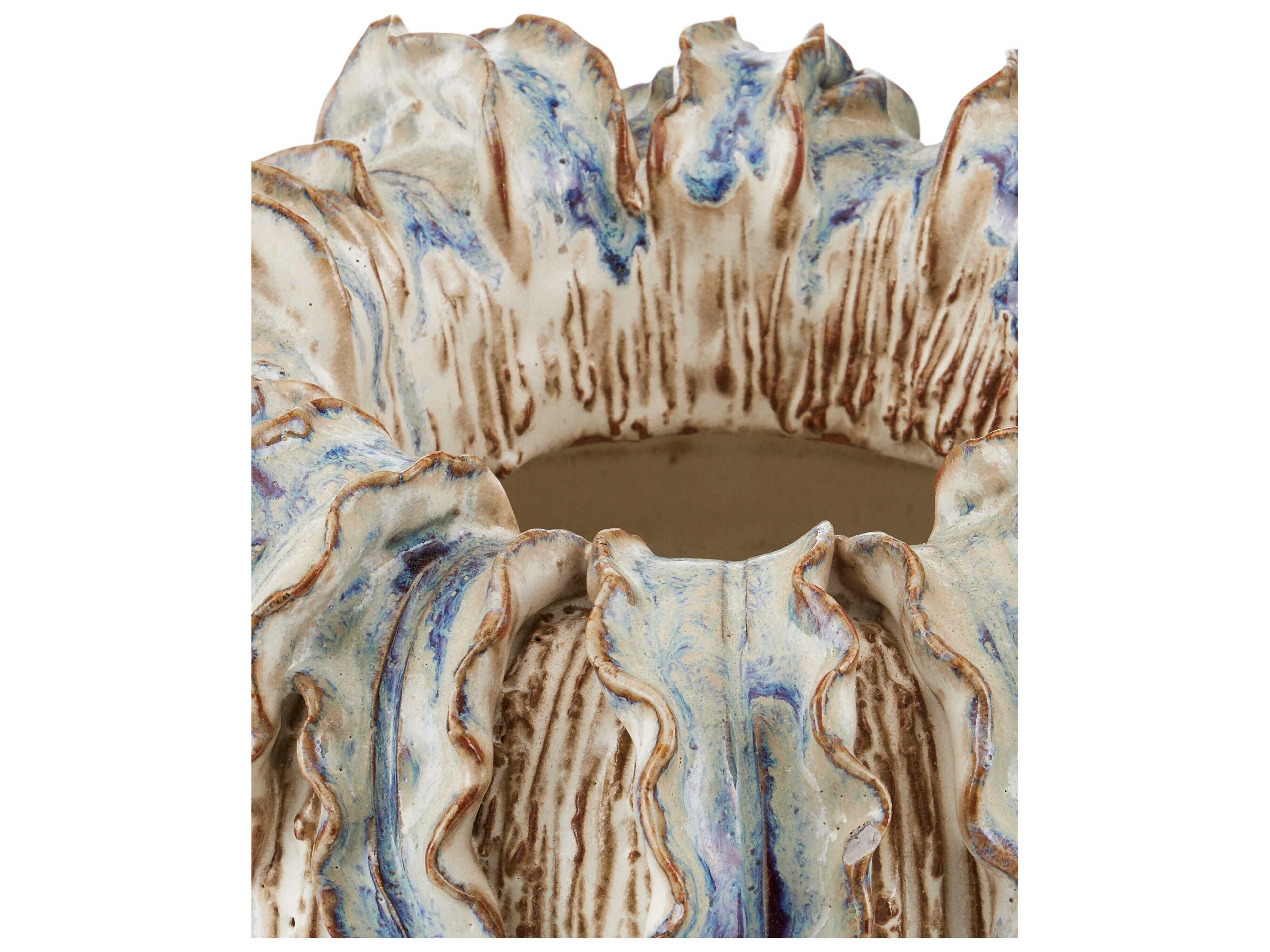 Currey & Company Tropical Crown Ivory Reactive Blue Vase