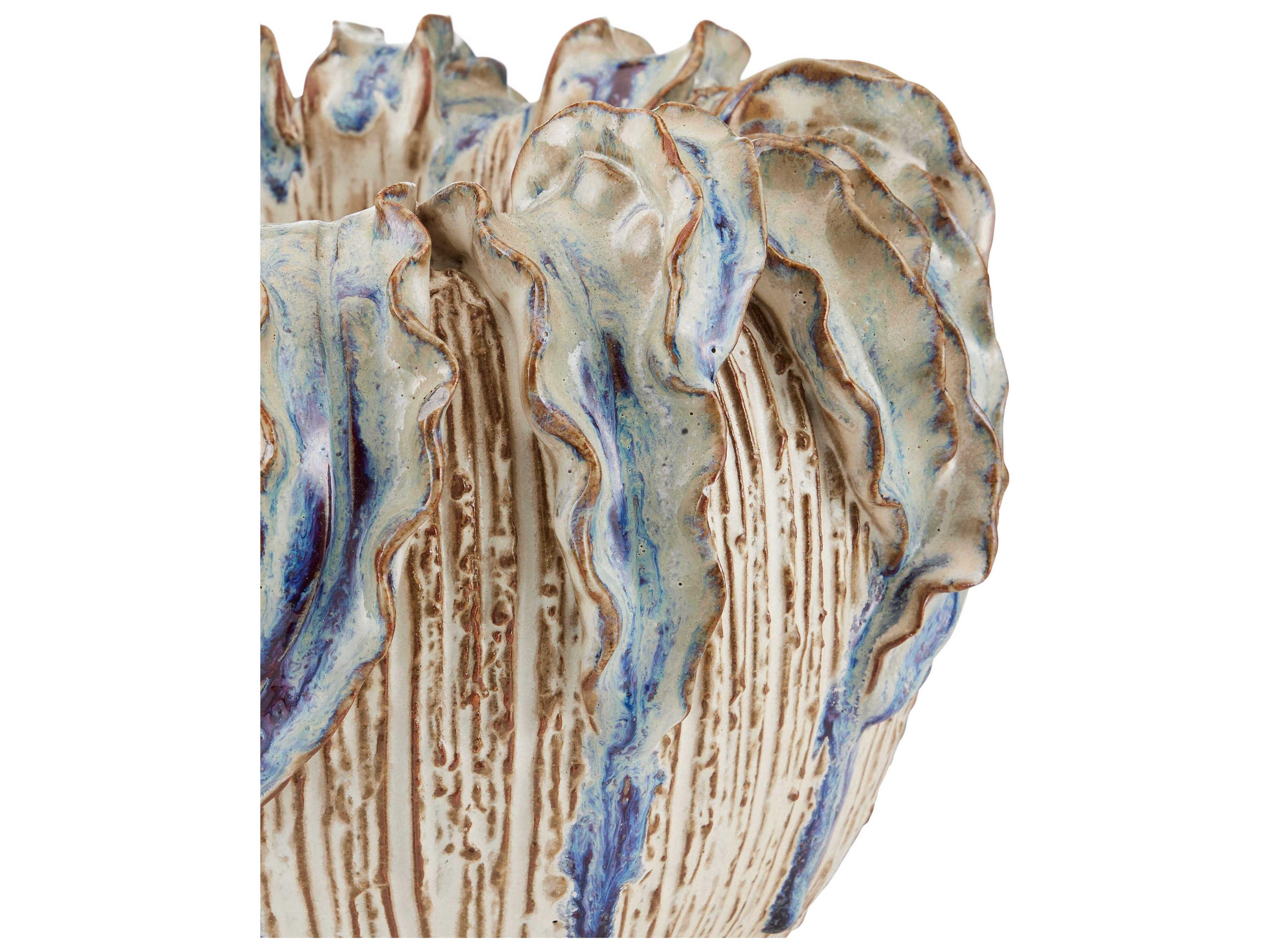 Currey & Company Tropical Crown Ivory Reactive Blue Vase