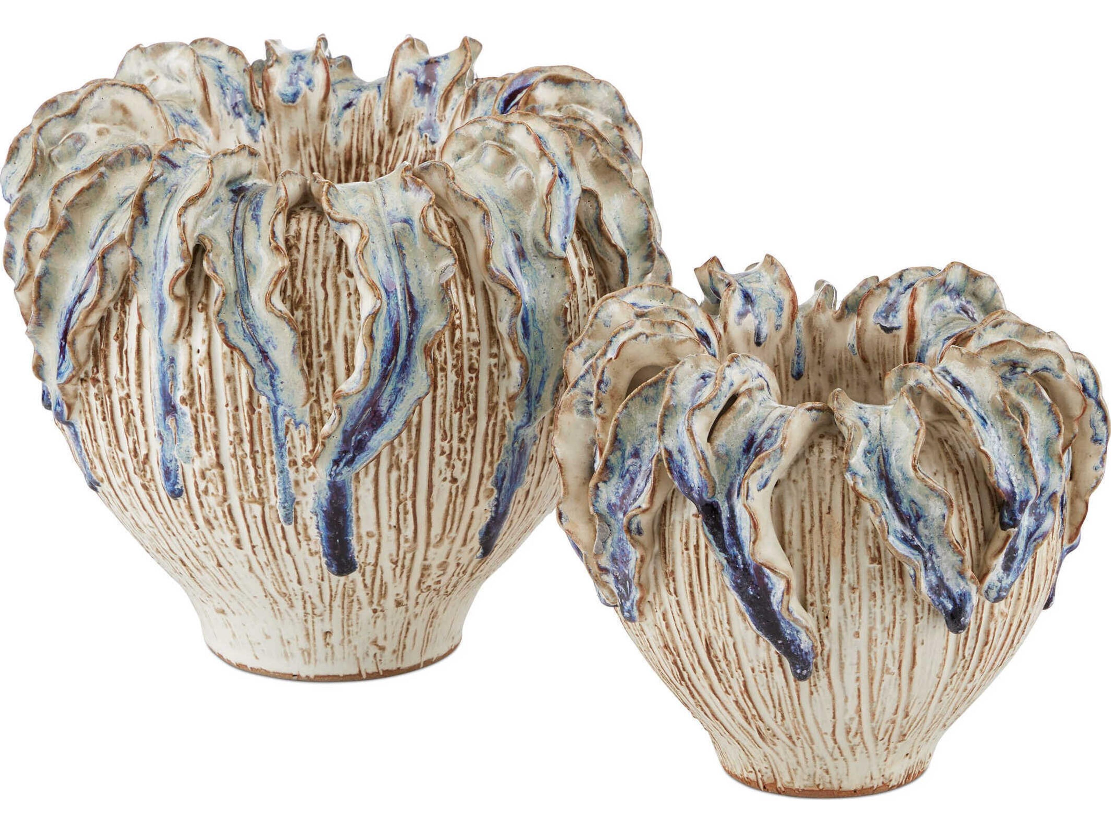 Currey & Company Tropical Crown Ivory Reactive Blue Vase