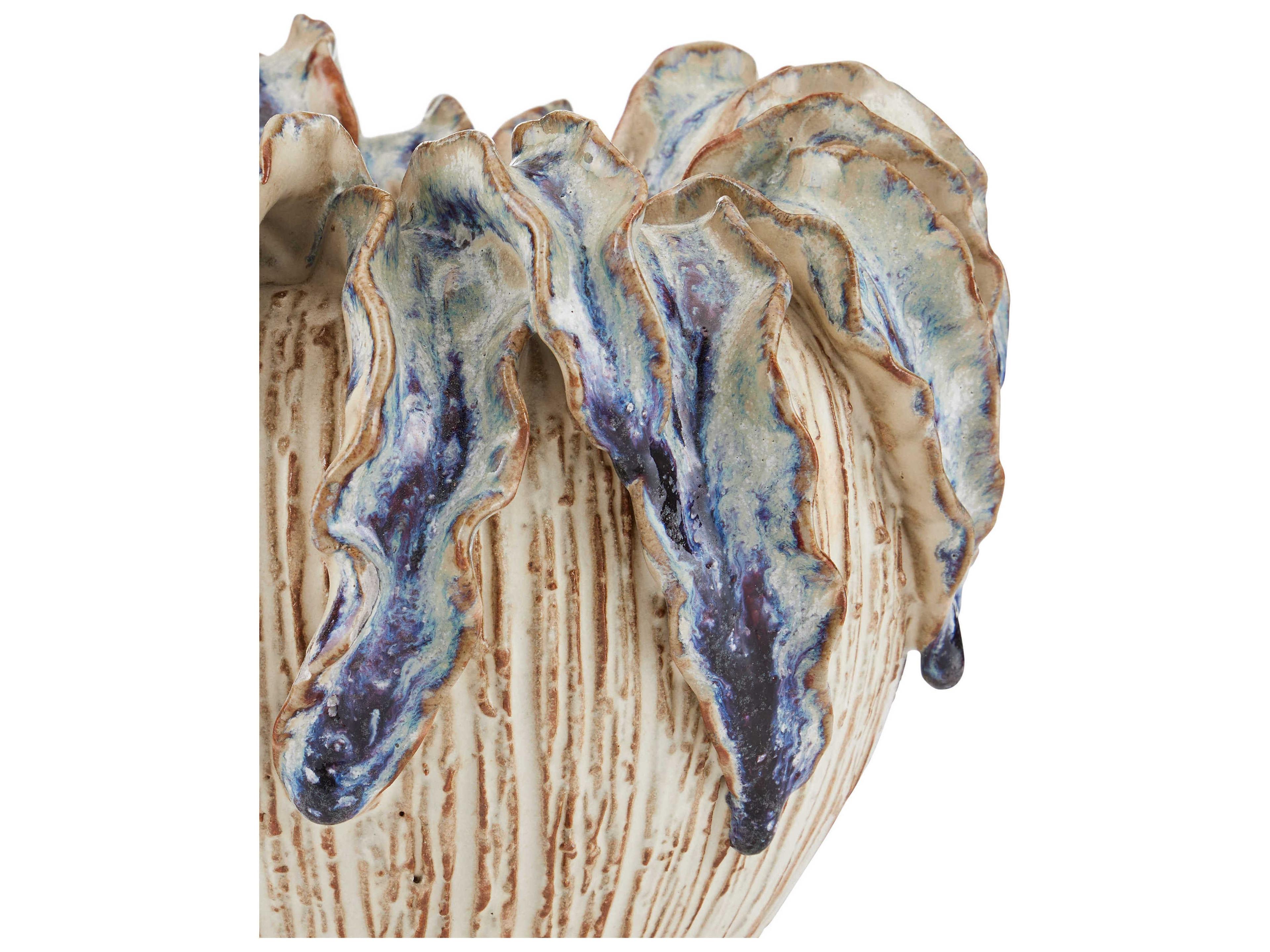 Currey & Company Tropical Crown Ivory Reactive Blue Vase