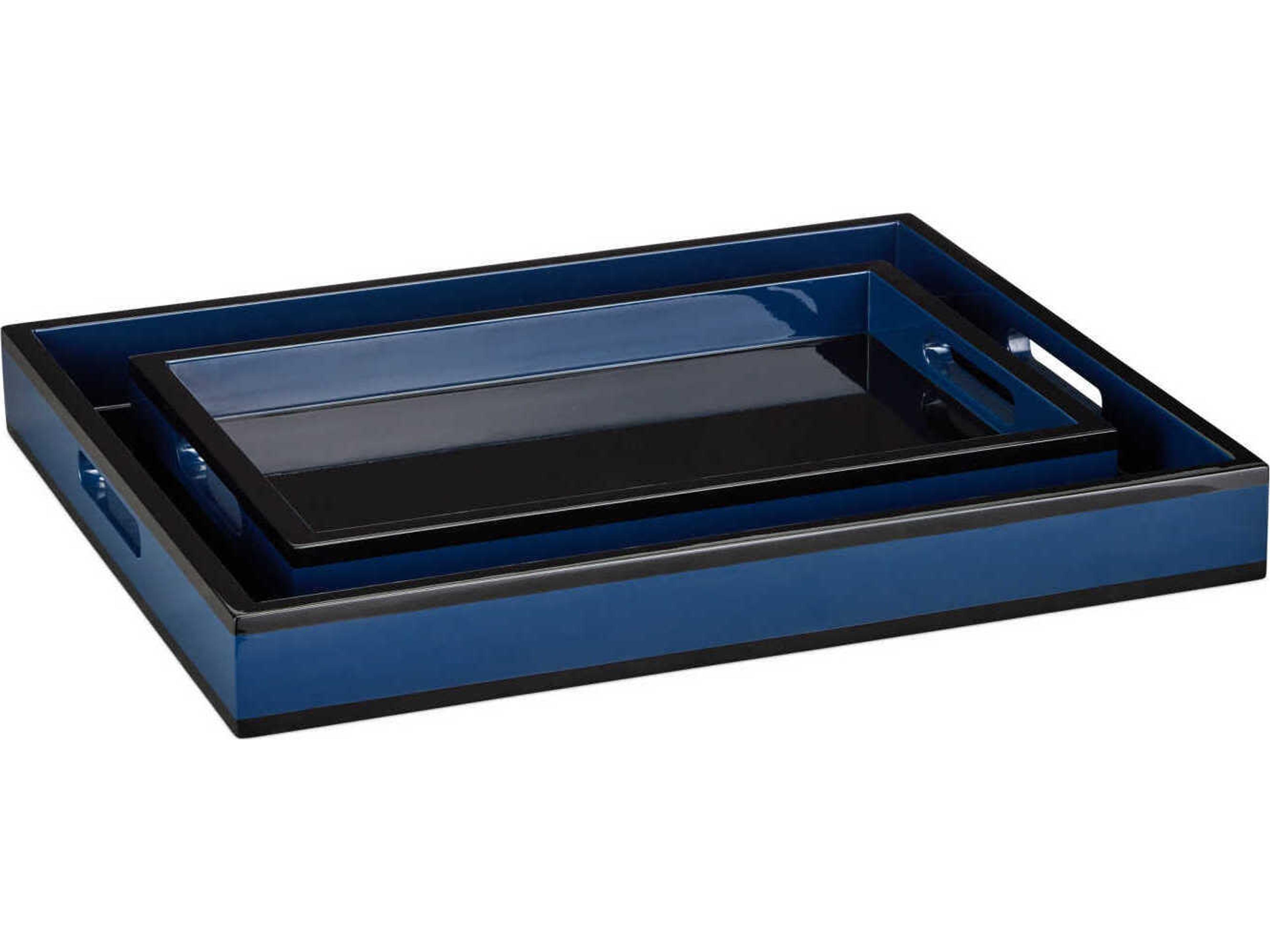 Currey & Company Navy Lacquer Tray Set of 2