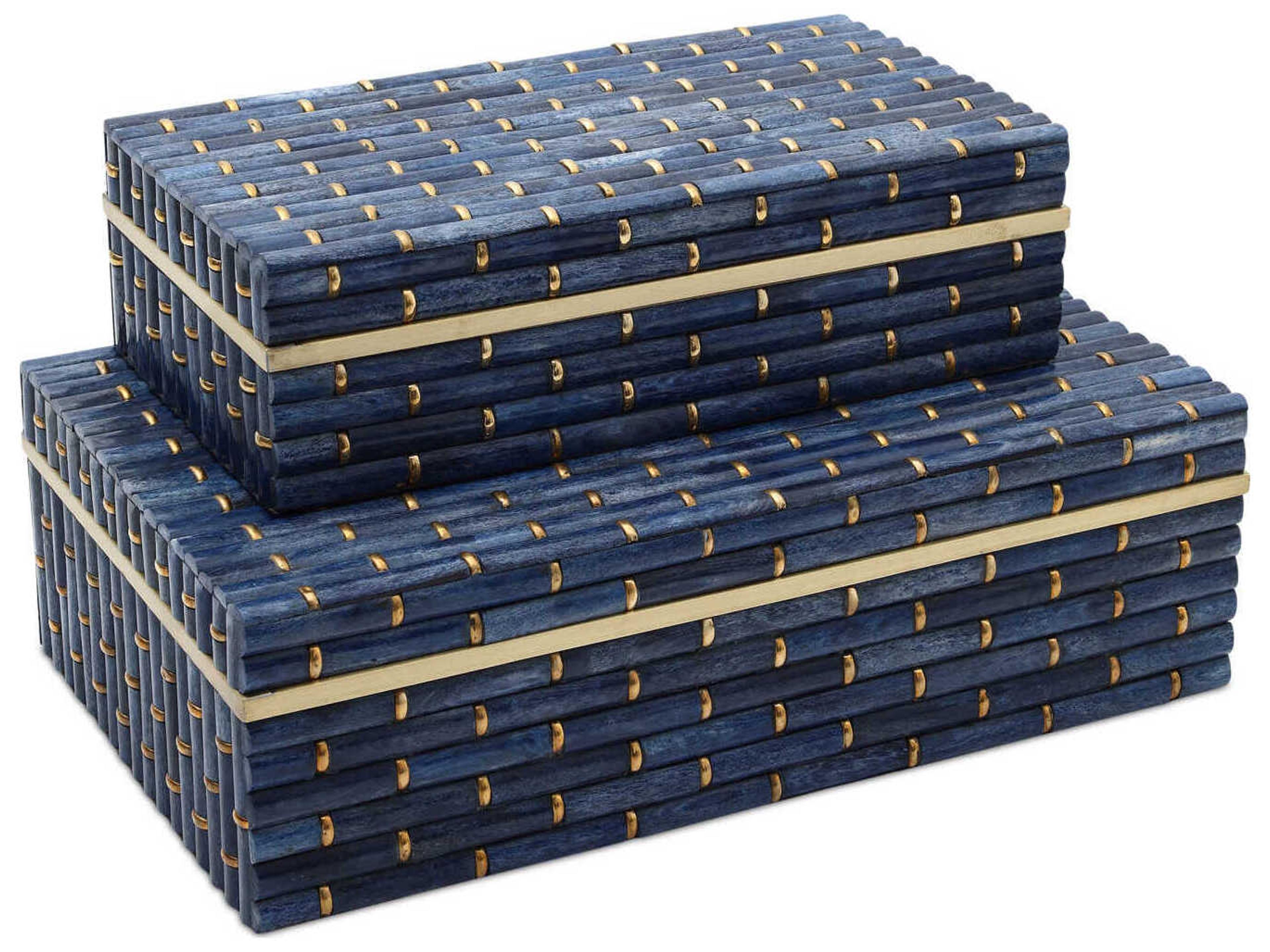 Midnight Bamboo Blue Brass Box Set of 2
