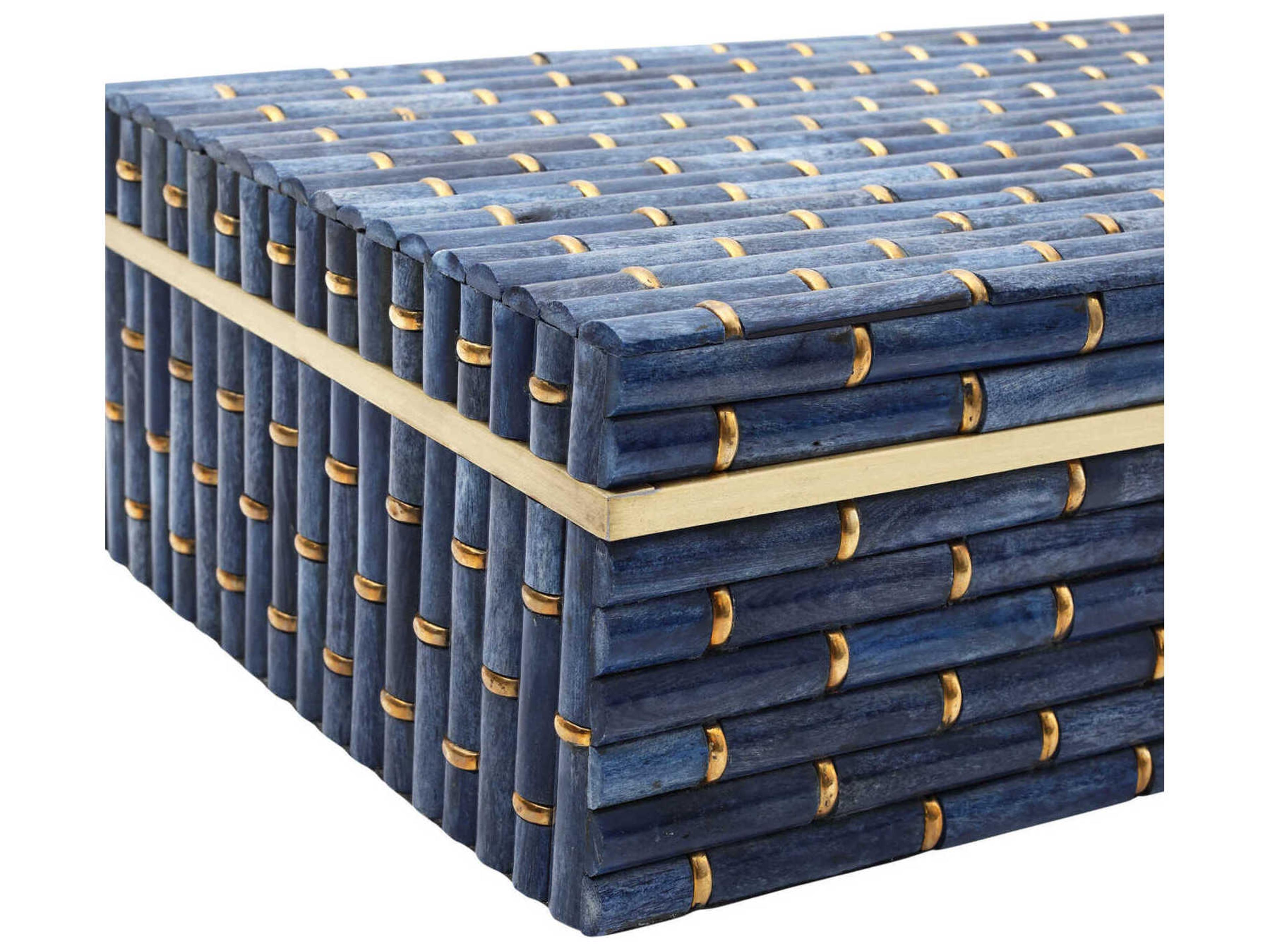 Currey & Company Midnight Bamboo Blue Brass Box Set of 2