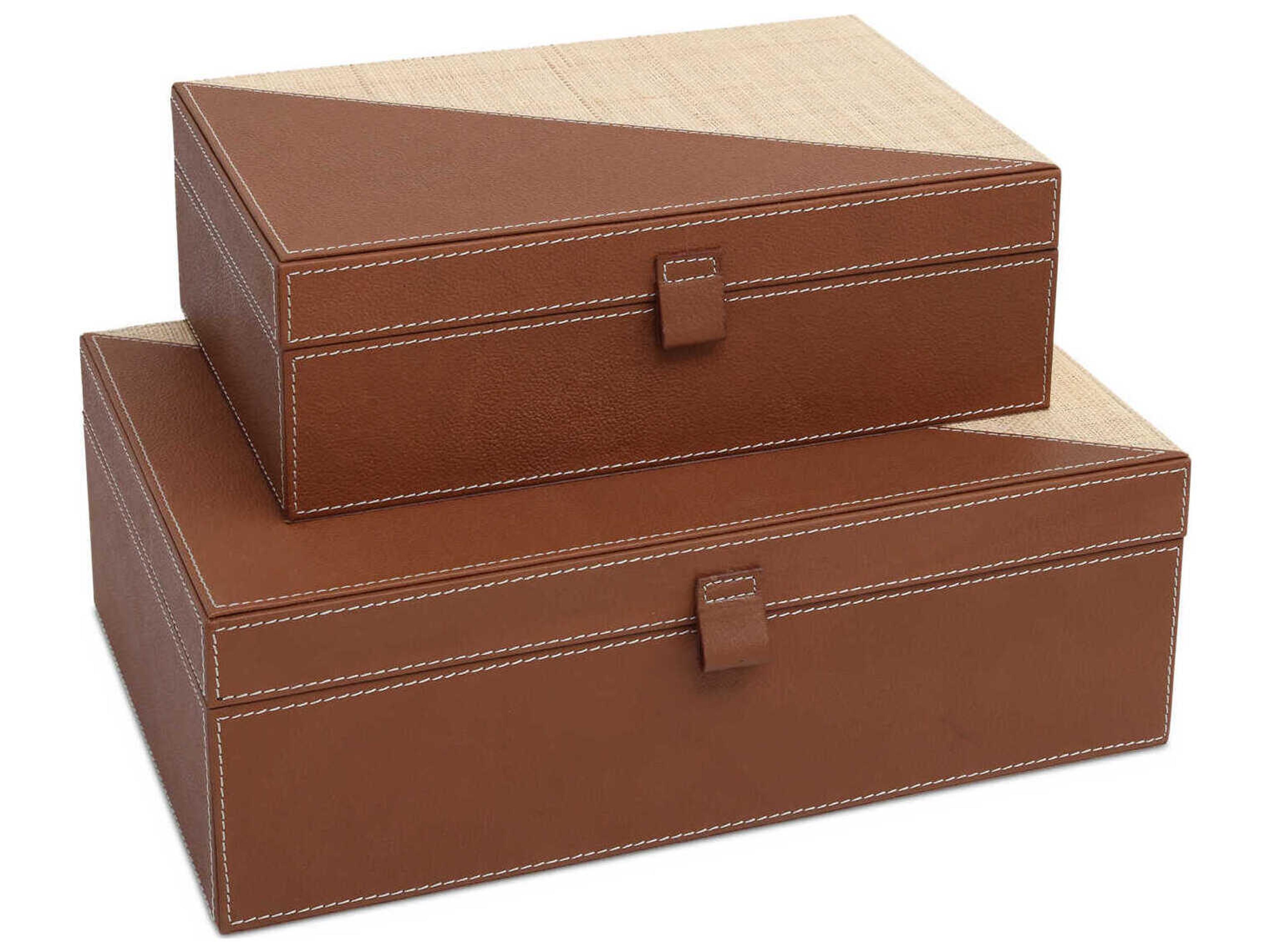 Leather Raffia Box Set of 2