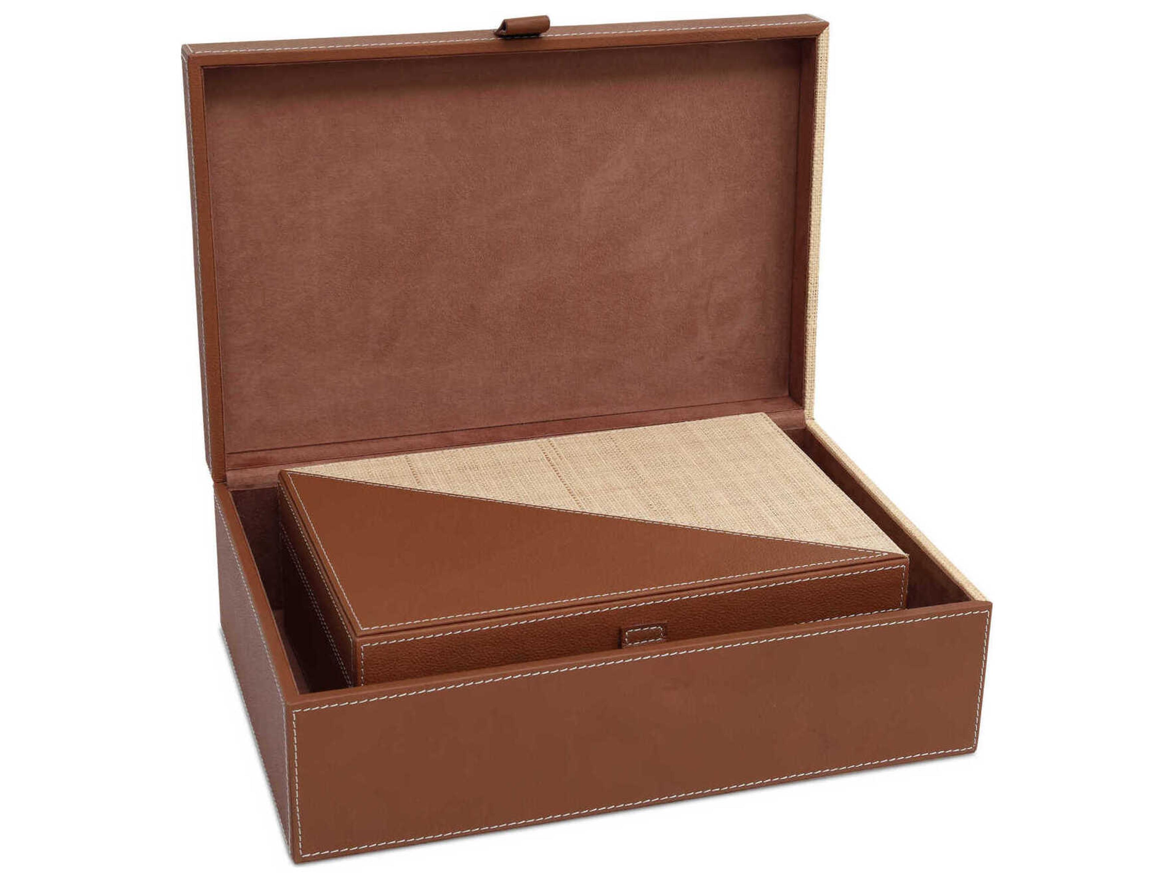 Currey & Company Leather Raffia Box Set of 2