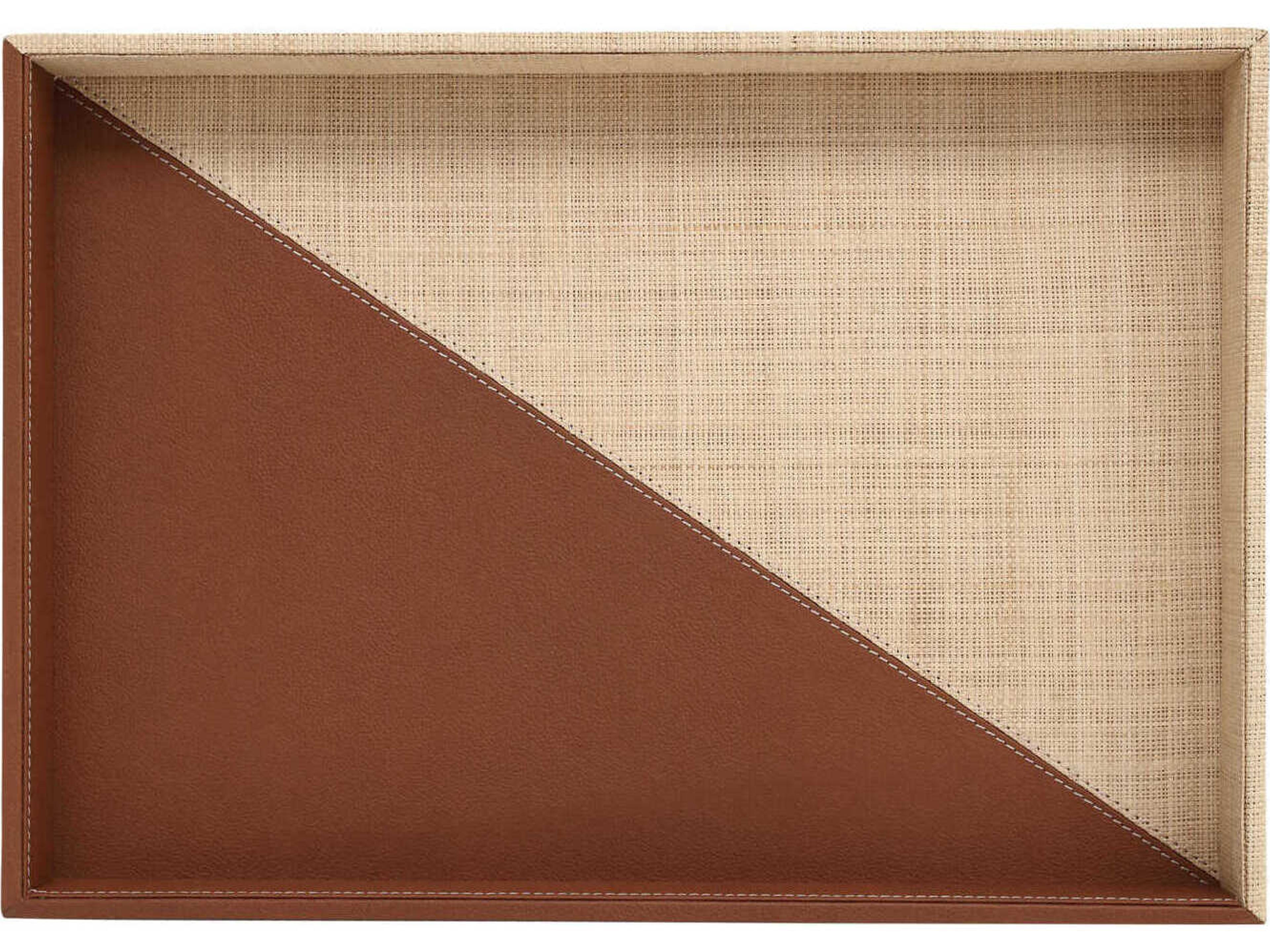 Currey & Company Leather Raffia Tray Set of 2