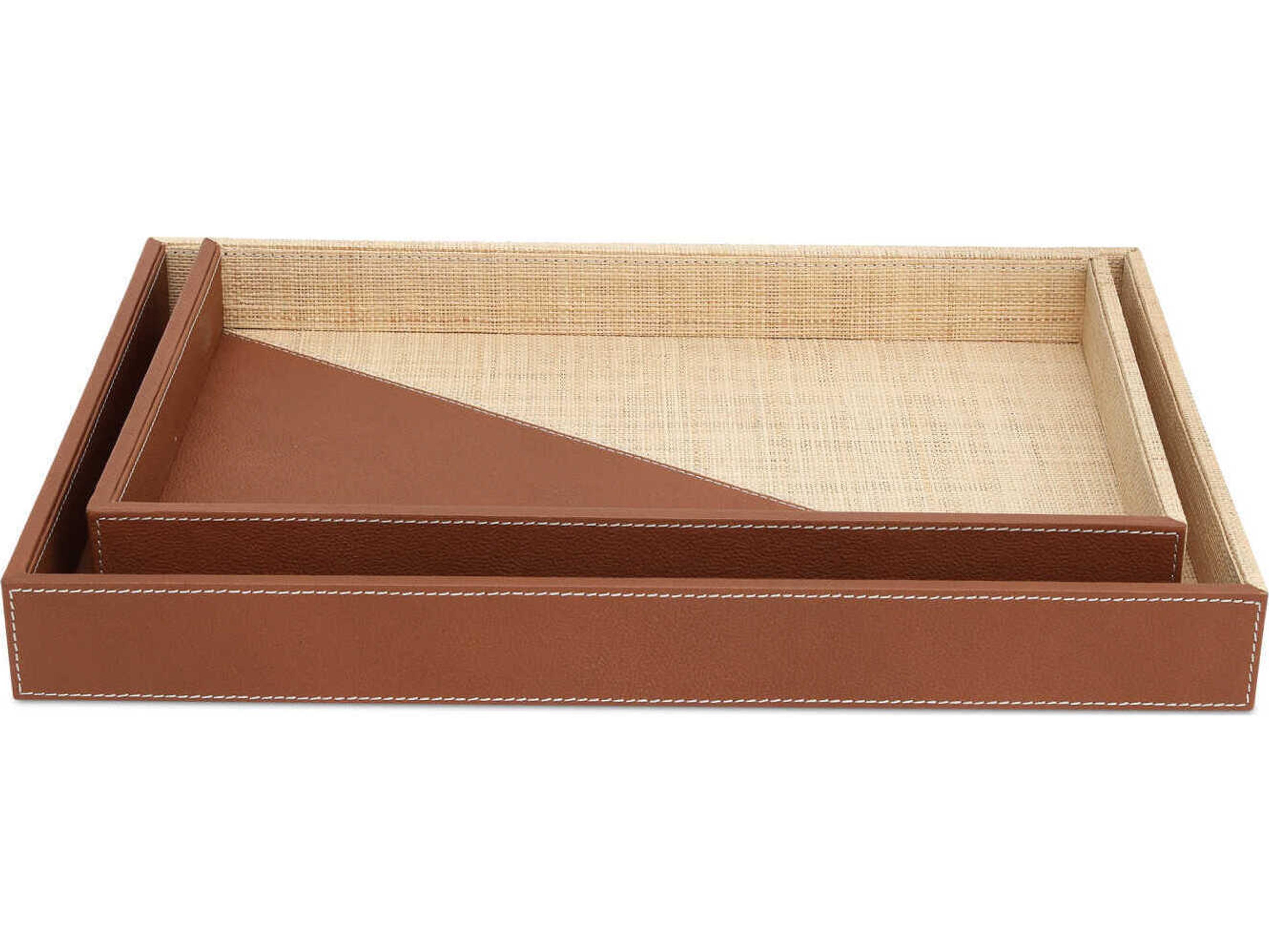 Currey & Company Leather Raffia Tray Set of 2