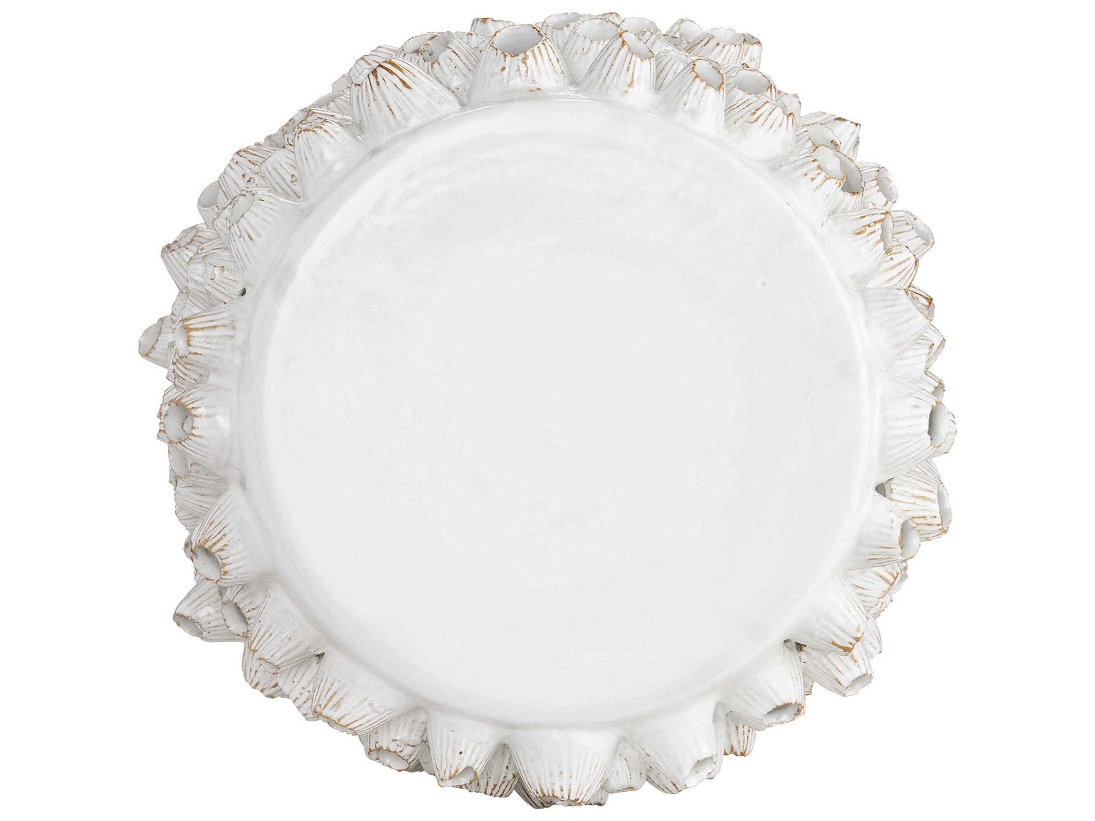 Currey & Company Barnacle Round Ceramic Antique White End Table