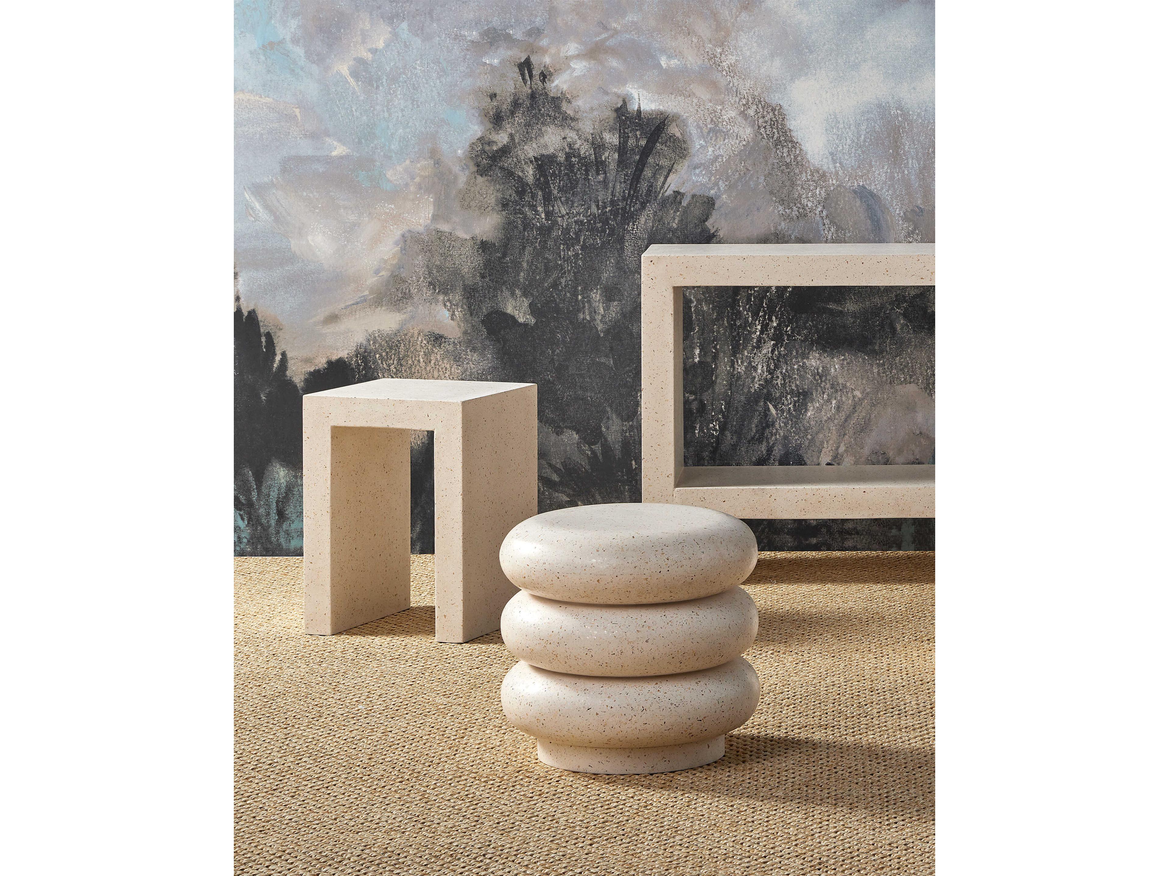 Currey & Company Cusani 20" Ivory Terrazzo Beige Accent Stool