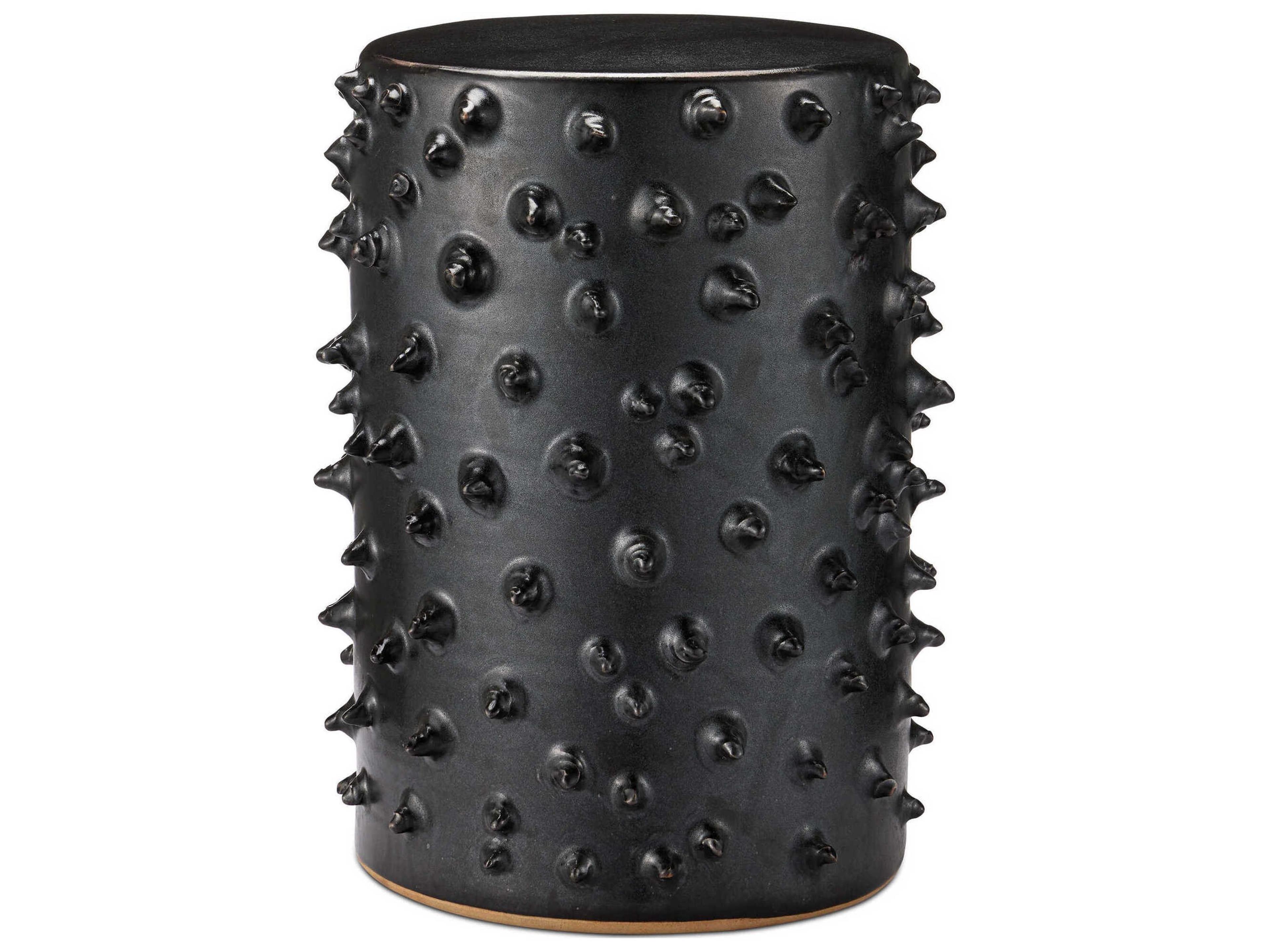 Currey & Company Baltz Round Ceramic Black End Table