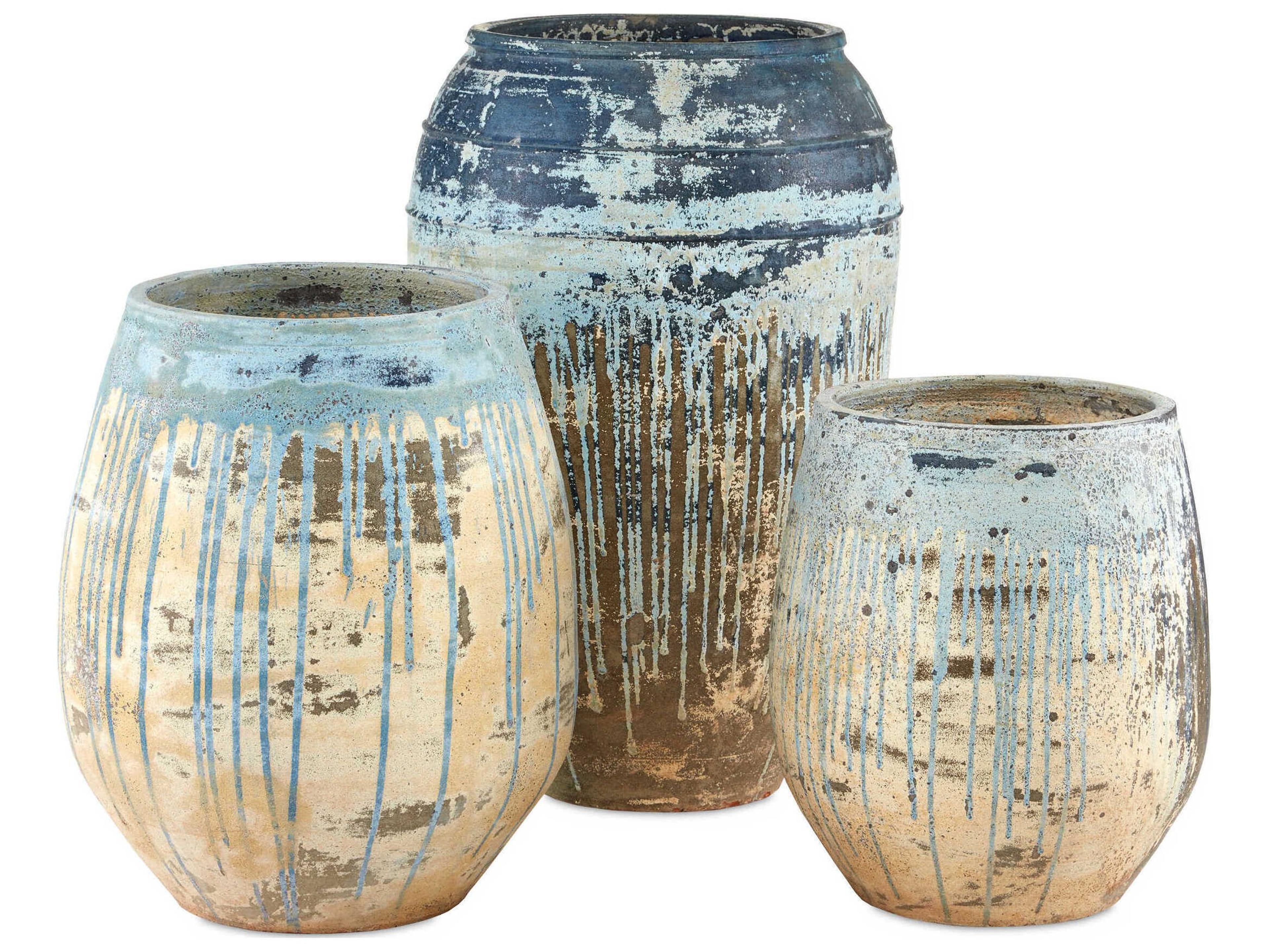 Currey & Company Sicilia Greenish / Milky White / Blue Drip 20" Planter