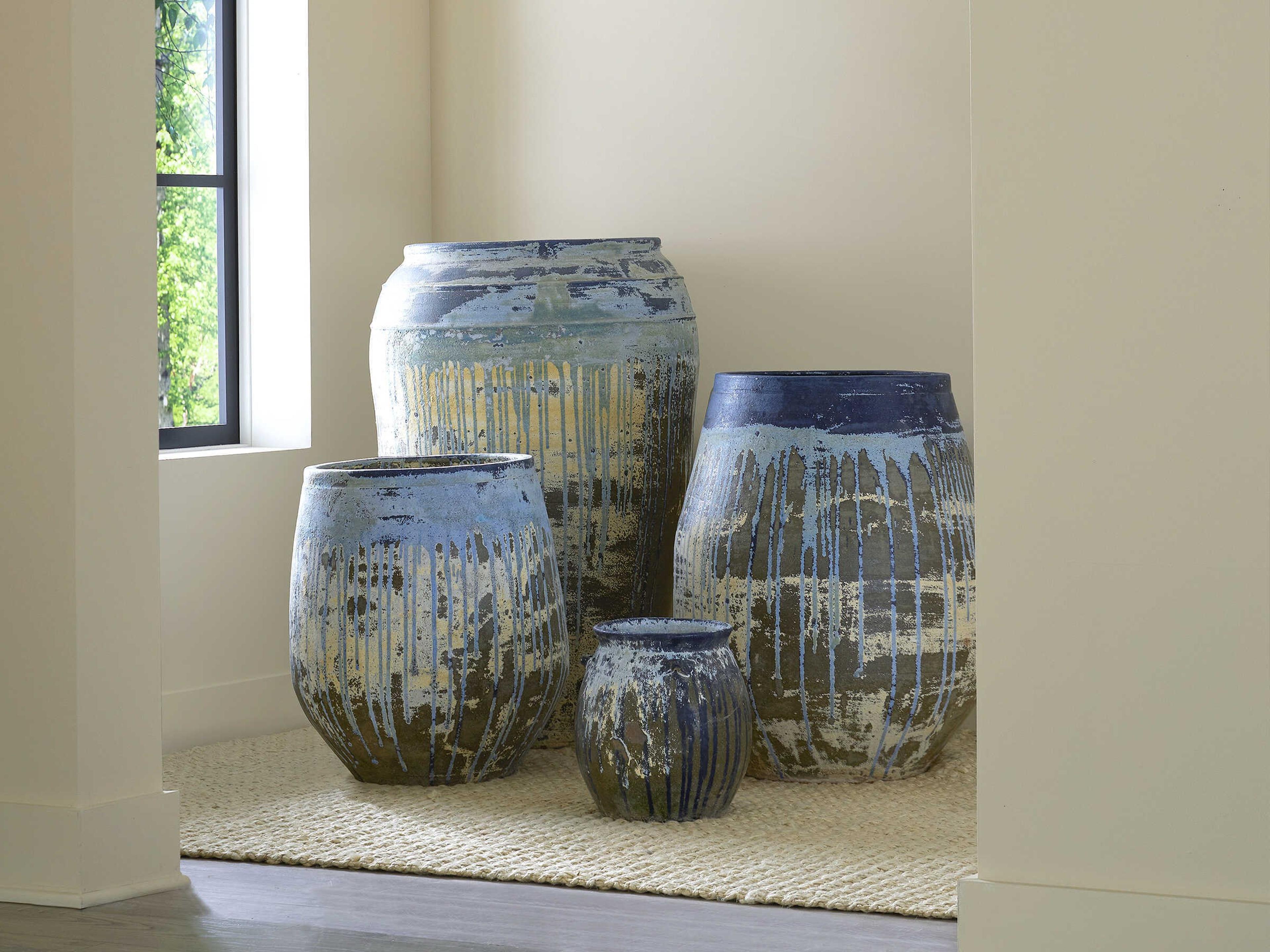 Currey & Company Catania Greenish / Milky White / Blue Drip Planter