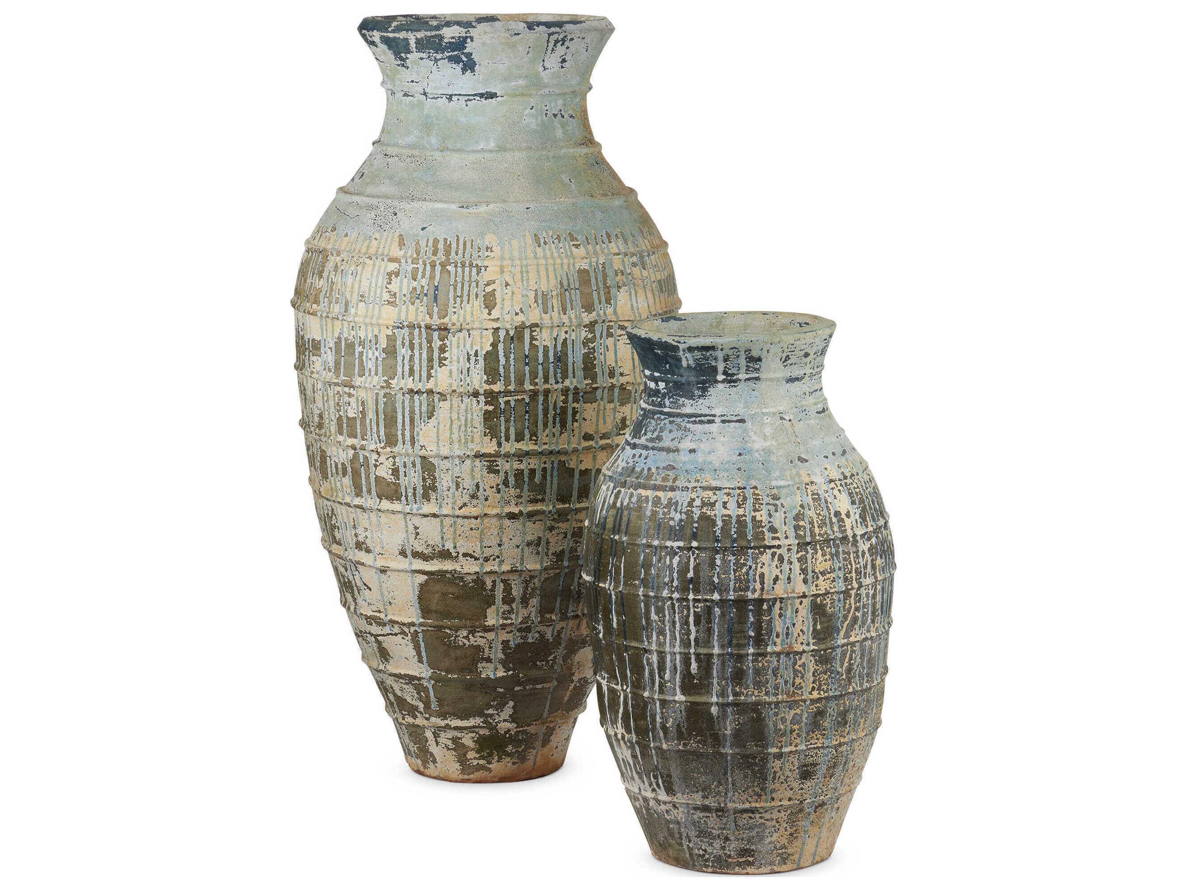 Currey & Company Lipari Antique White Blue Drip Urn