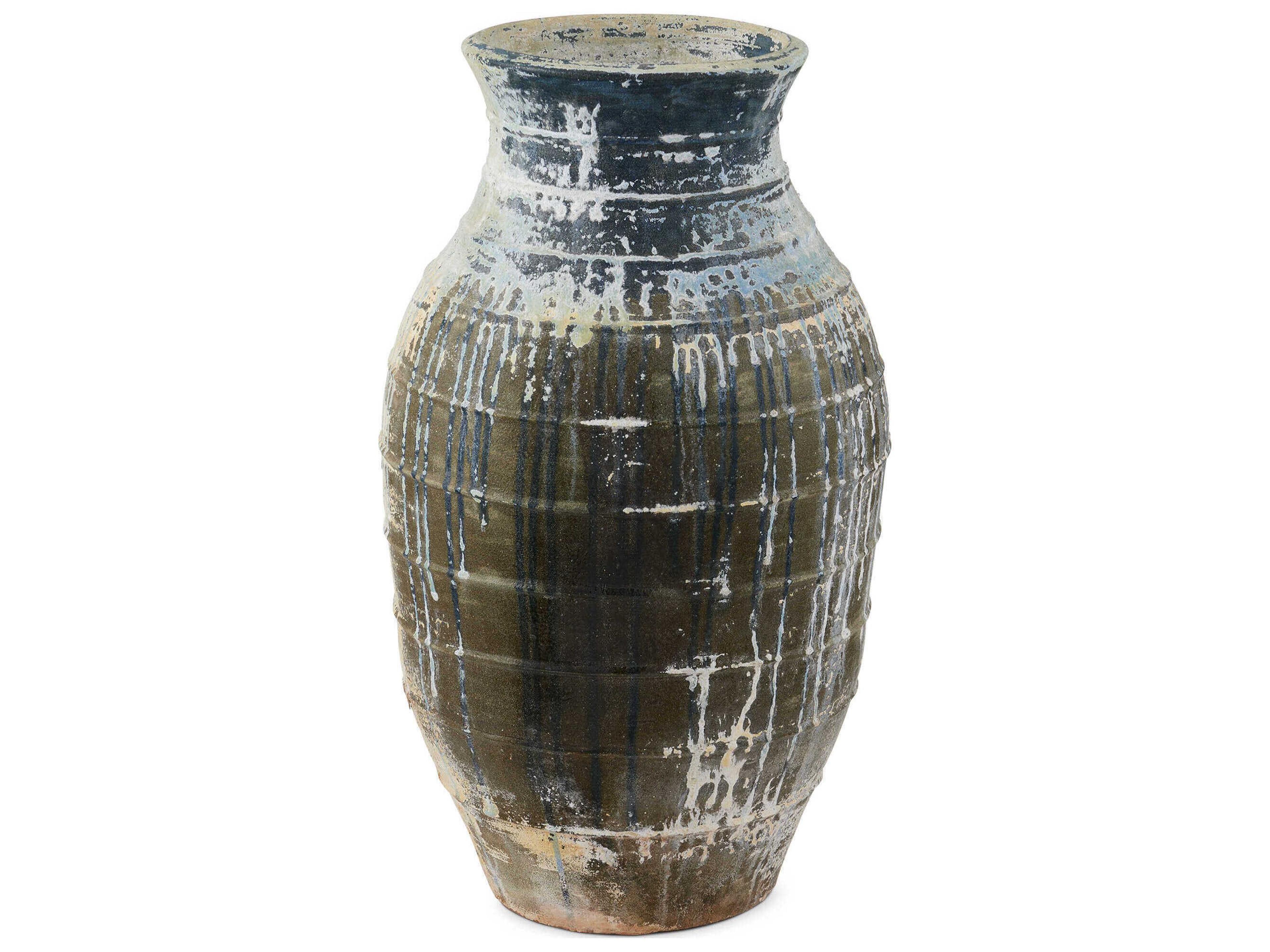 Currey & Company Ragusa Large Antique Blue Drip Urn