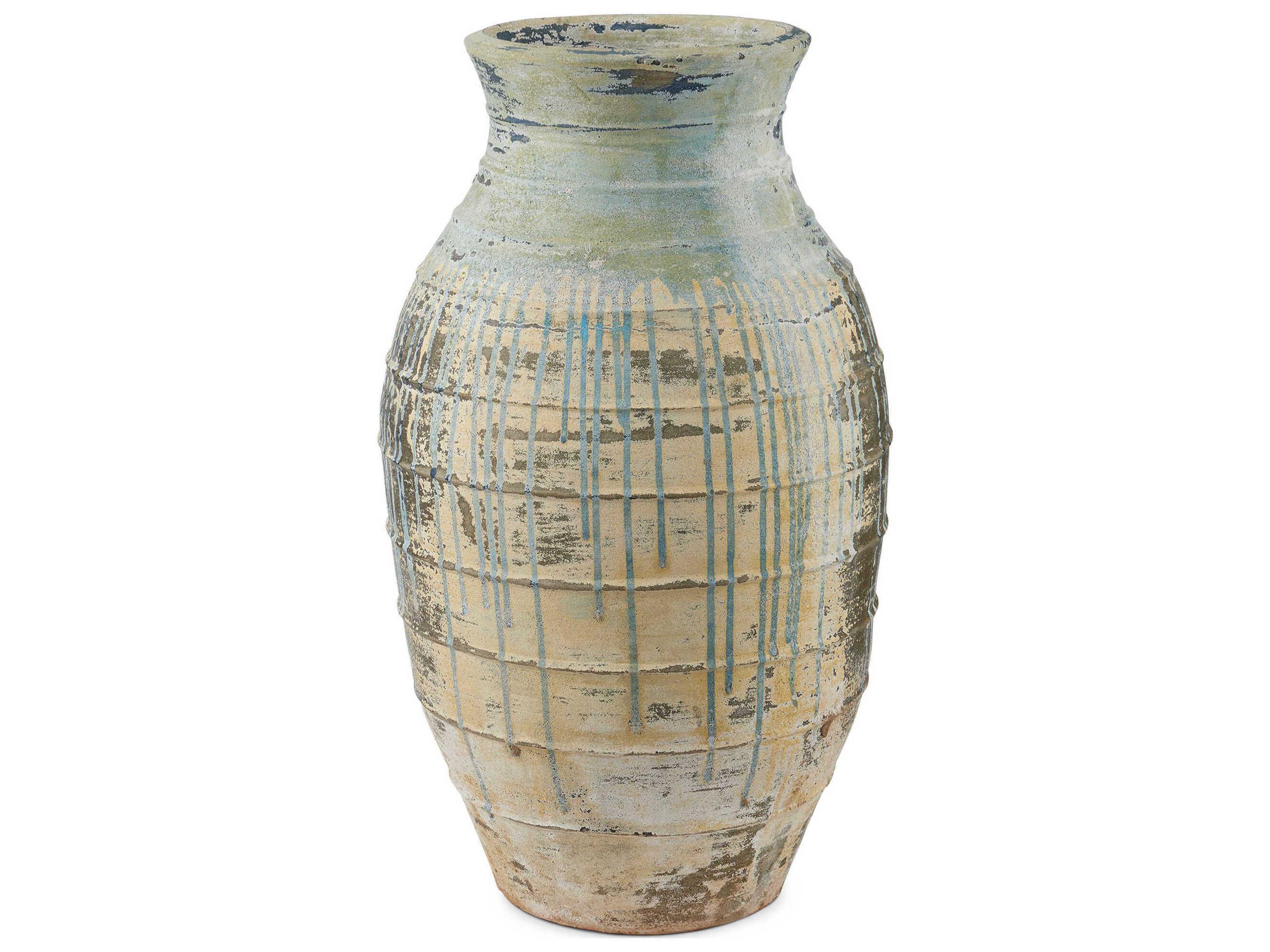 Currey & Company Ragusa Large Antique Blue Drip Urn