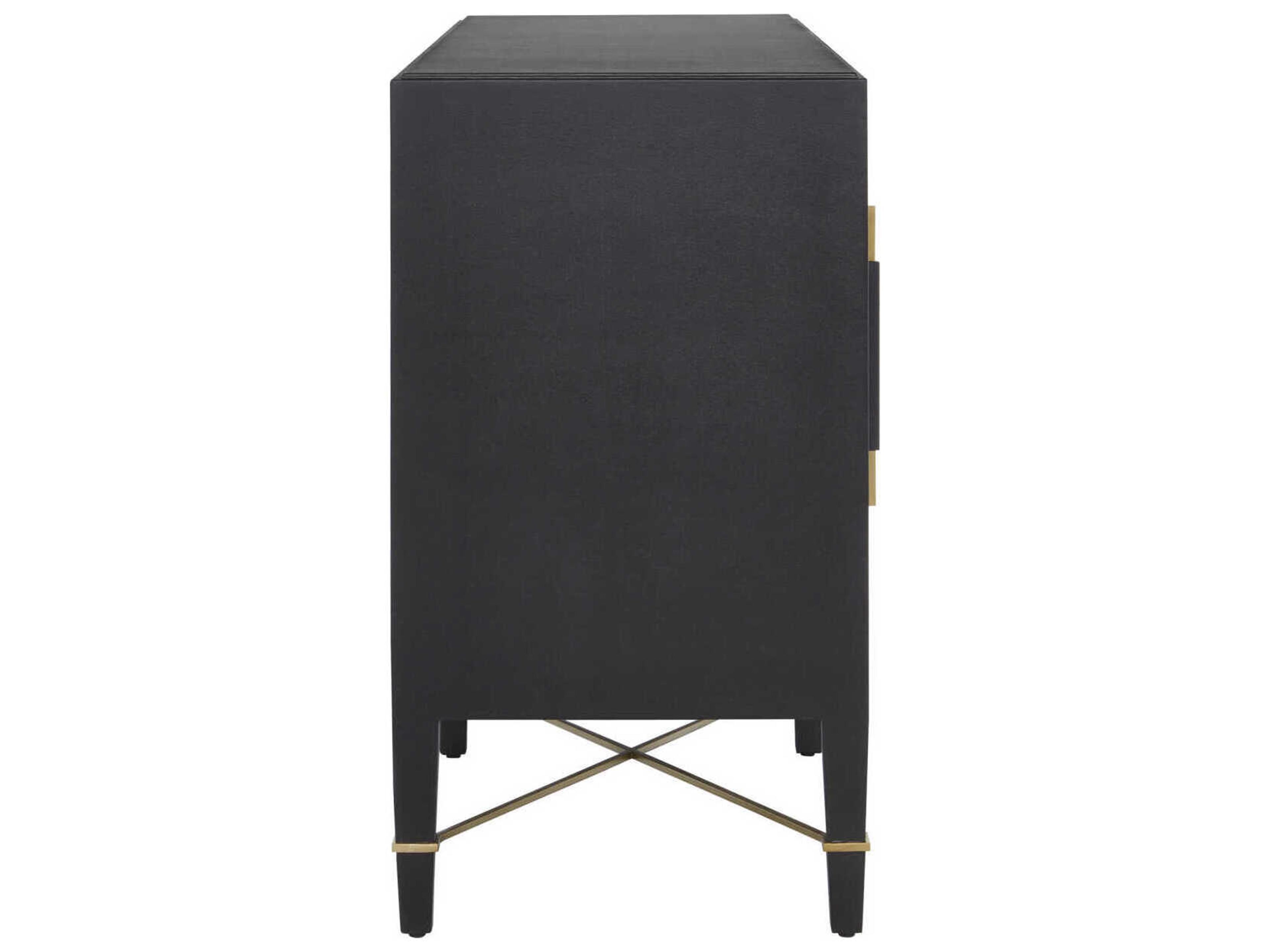 Currey & Company Verona 67" Black Lacquered Linen Champagne Metal Sideboard