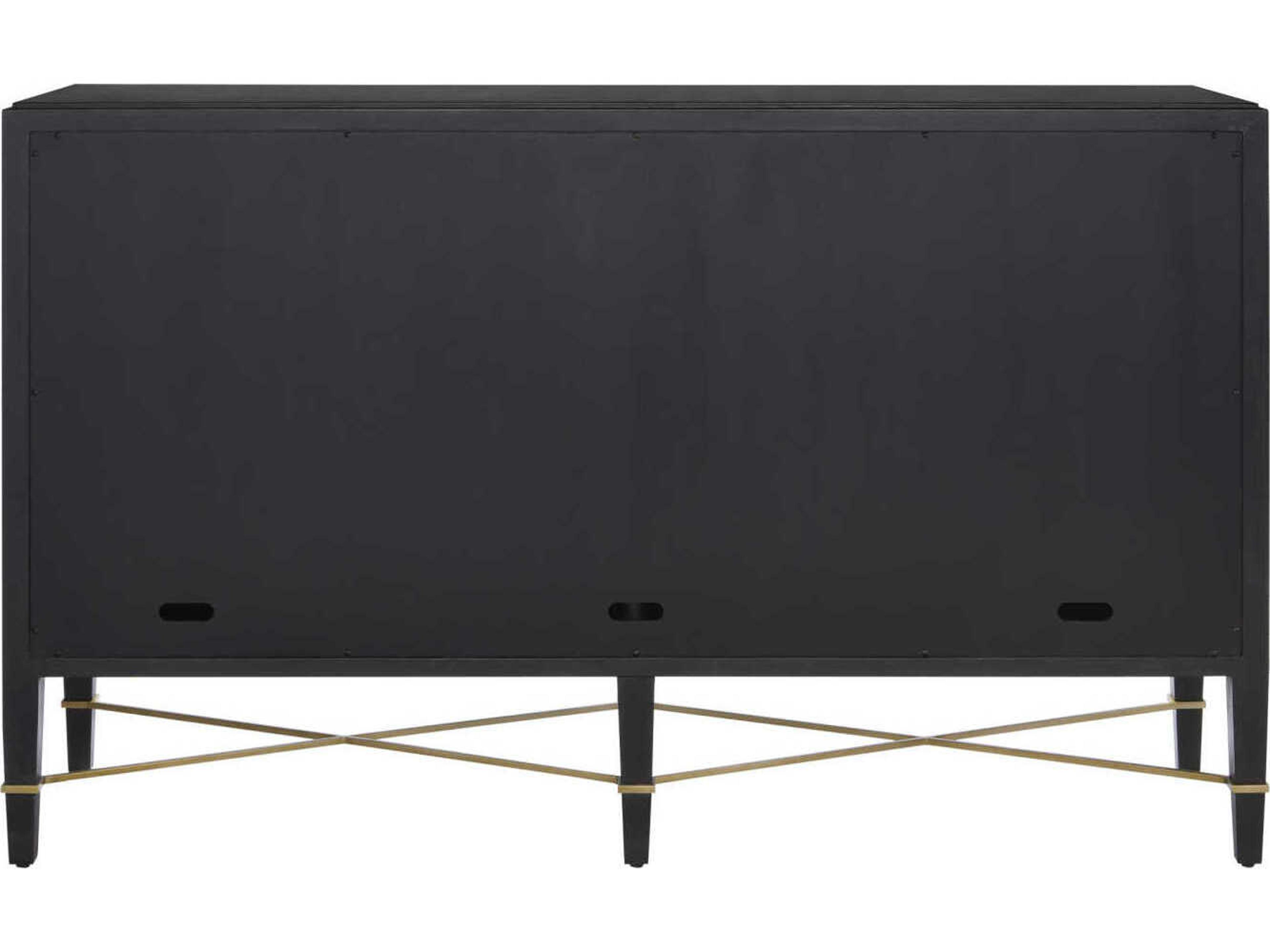 Currey & Company Verona 67" Black Lacquered Linen Champagne Metal Sideboard