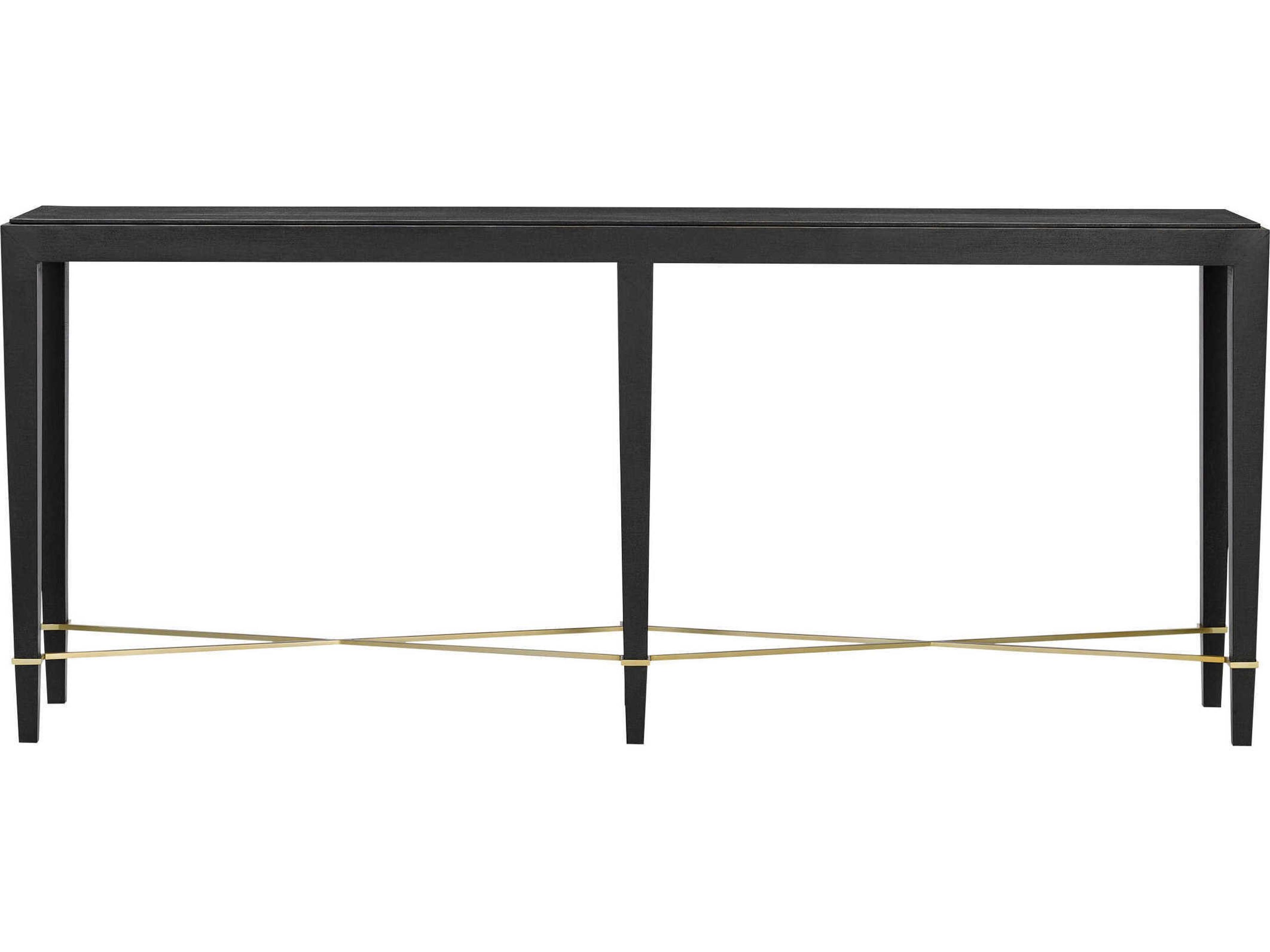 Currey & Company Verona Rectangular Wood Black Lacquered Linen Champagne Console Table